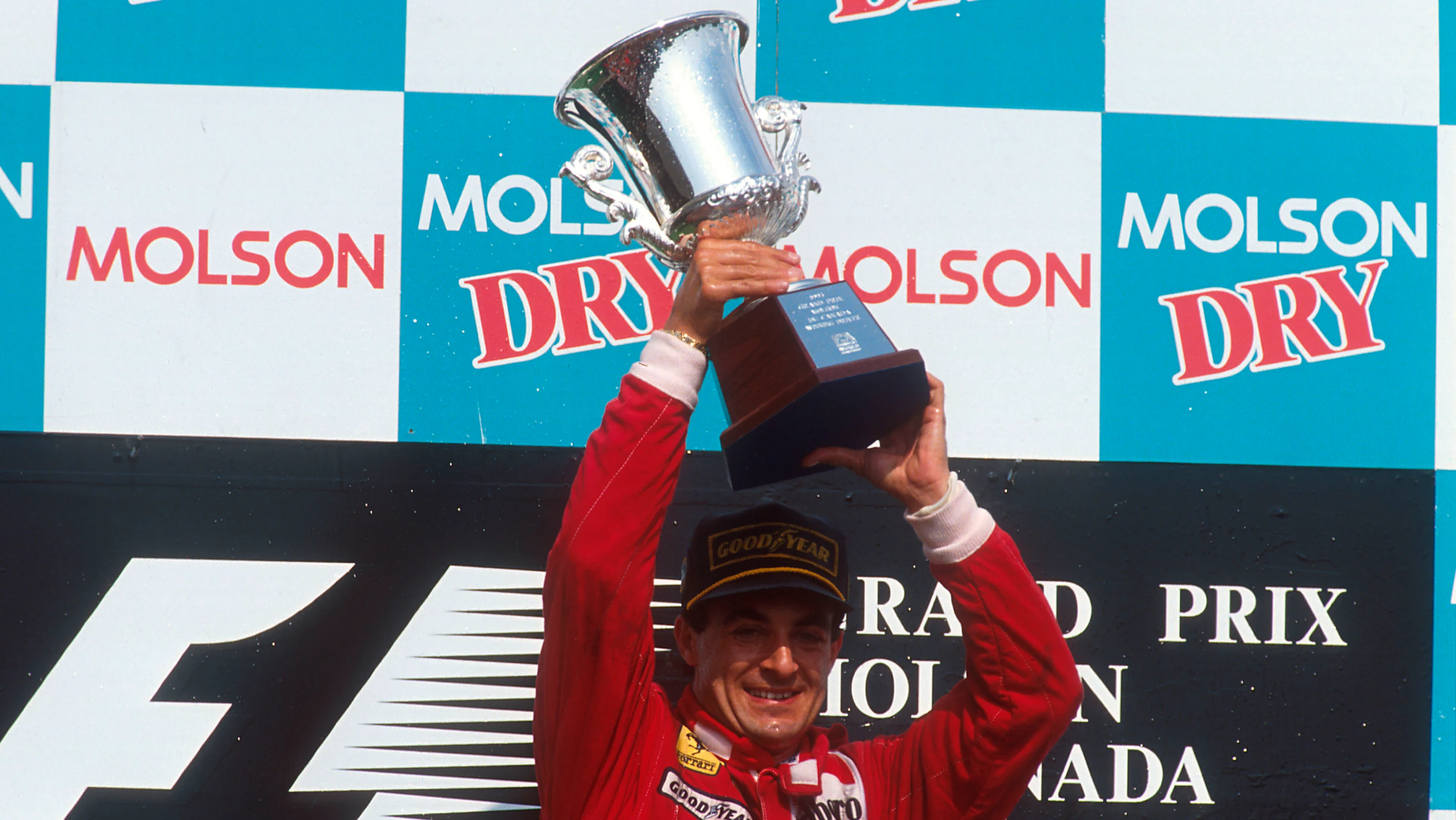 Montreal, Quebec, Canada. 9-11 June 1995. Jean Alesi (Ferrari) 1st position, celebrates his