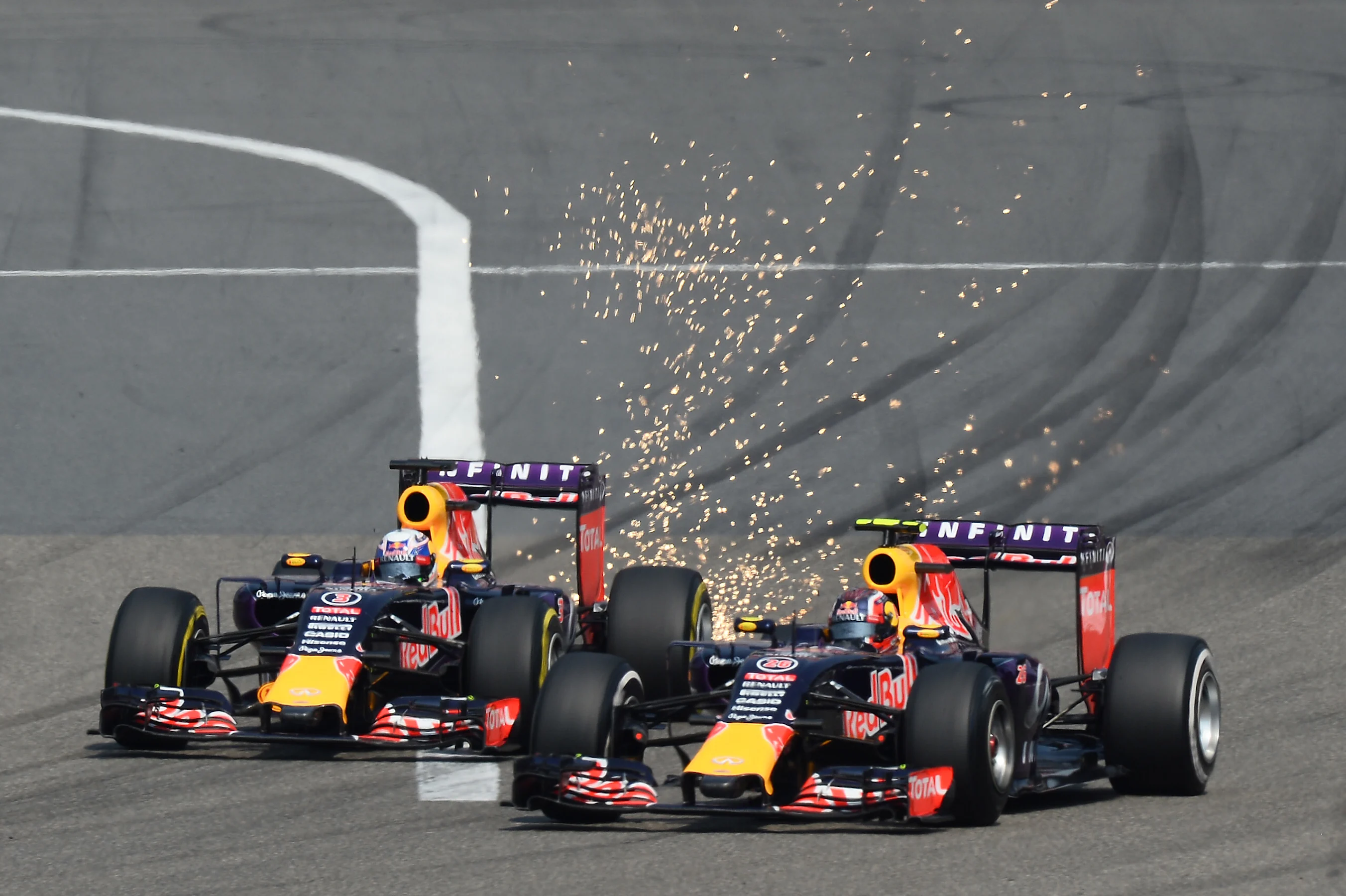 Daniel Ricciardo (AUS) Red Bull Racing RB11 and Daniil Kvyat (RUS) Red Bull Racing RB11 at Formula