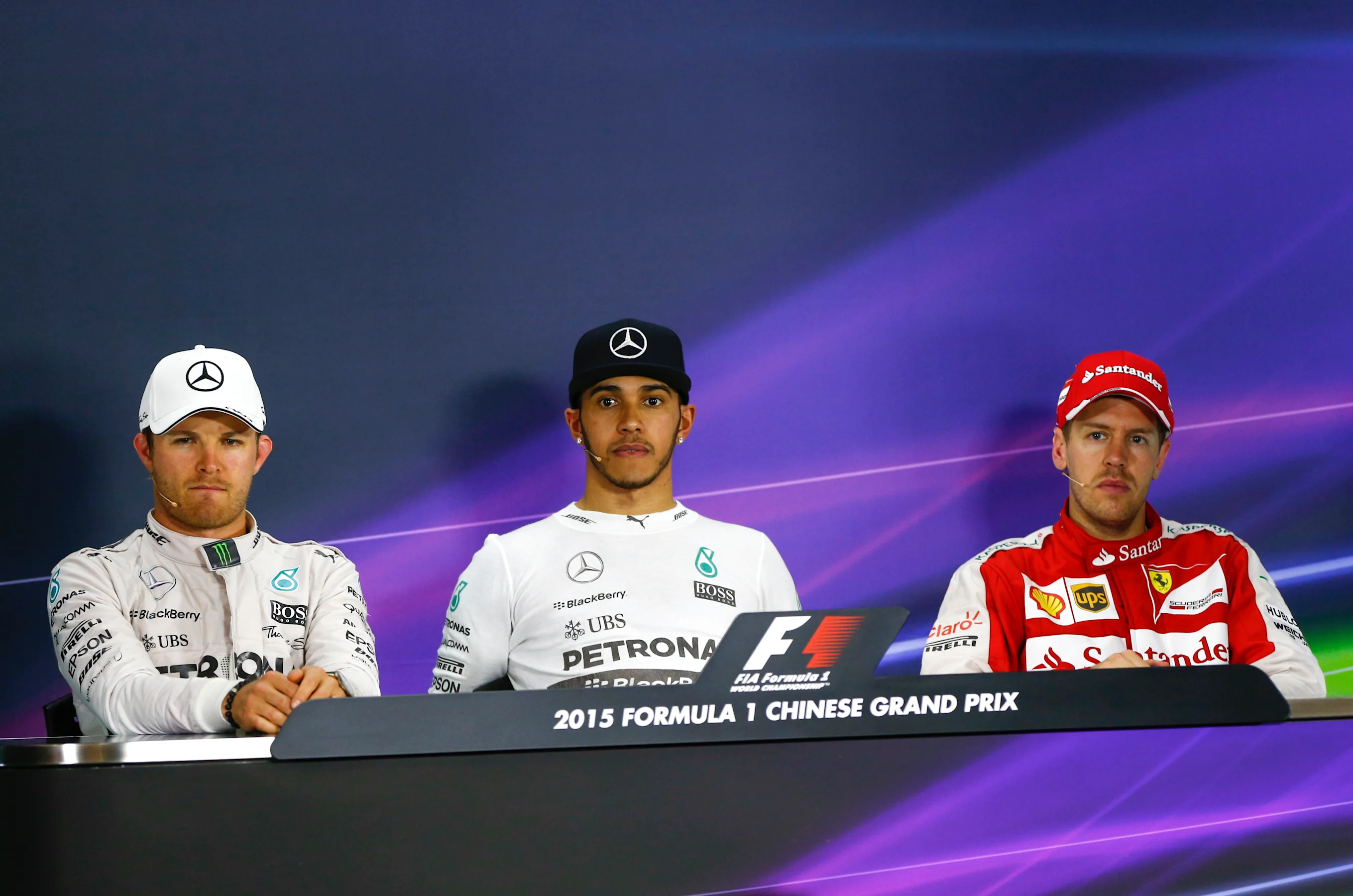 (L to R): Nico Rosberg (GER) Mercedes AMG F1, Lewis Hamilton (GBR) Mercedes AMG F1 and Sebastian