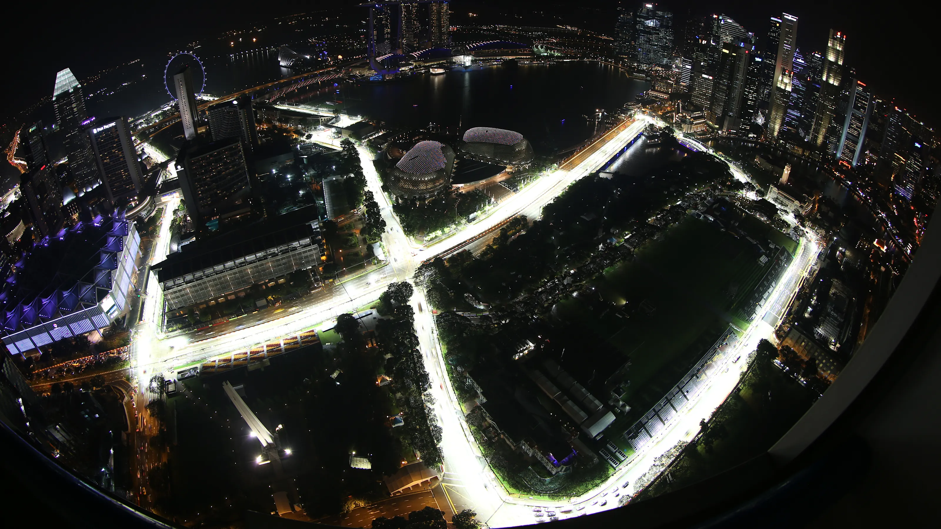 View of the singapore track, from level 65 of Swissotel The Stamford Hotel. Formula One World