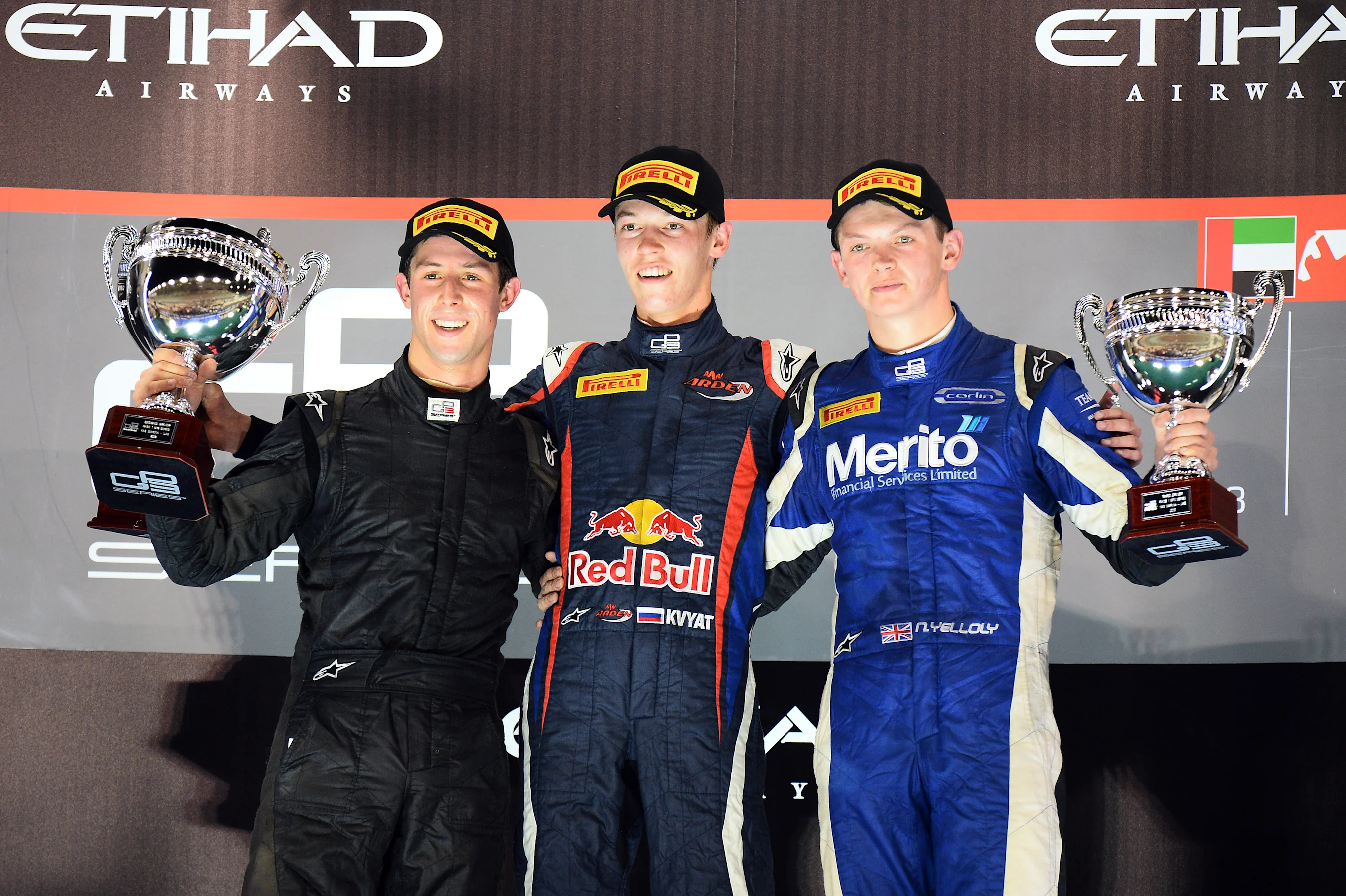 Race 1 podium and results: 1st and champion Daniil Kvyat (RUS) MW Arden, centre. 2nd Alexander