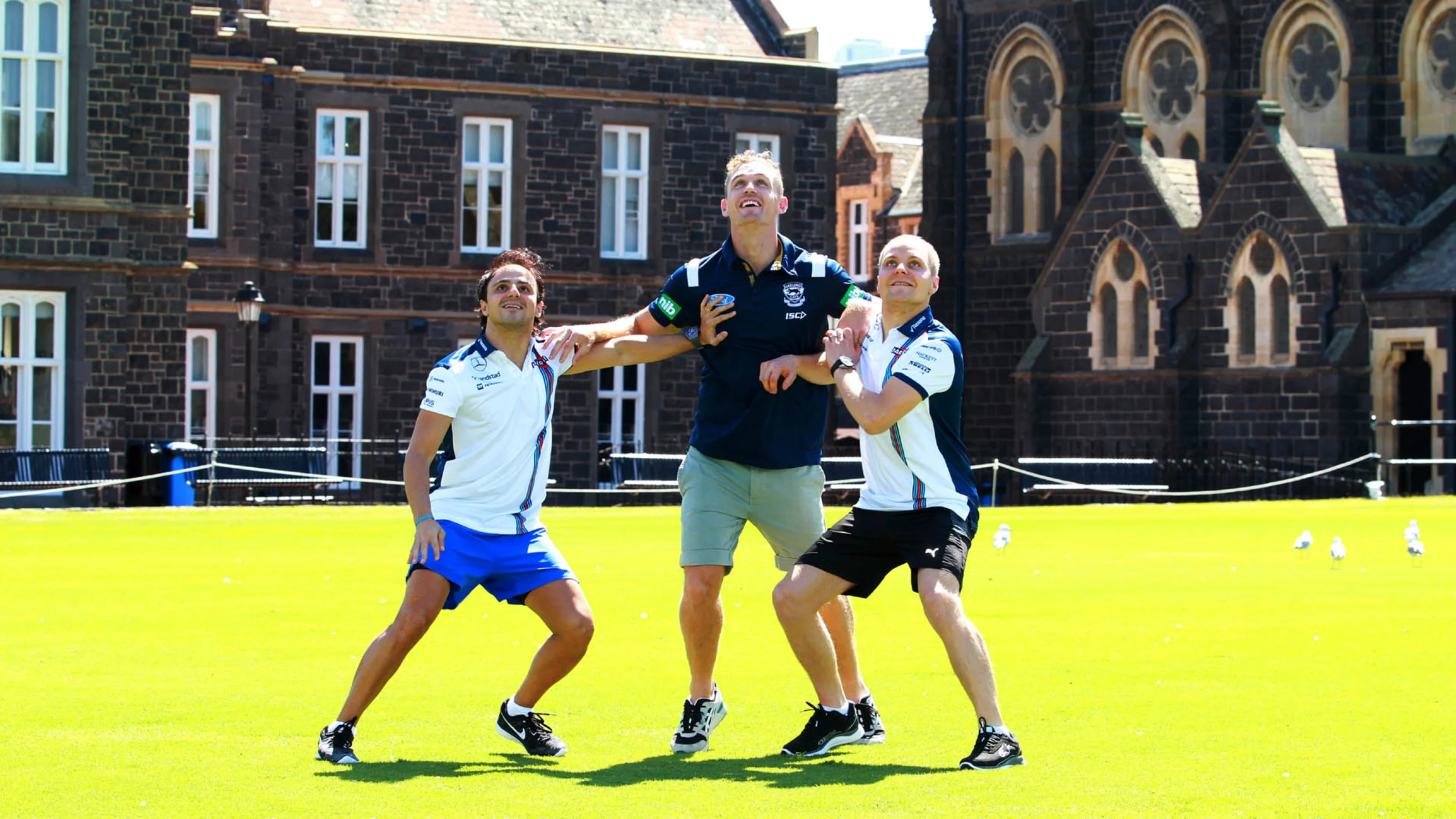 Joel Selwood (AUS) AFL Player with Felipe Massa (BRA) Williams and Valtteri Bottas (FIN) Williams