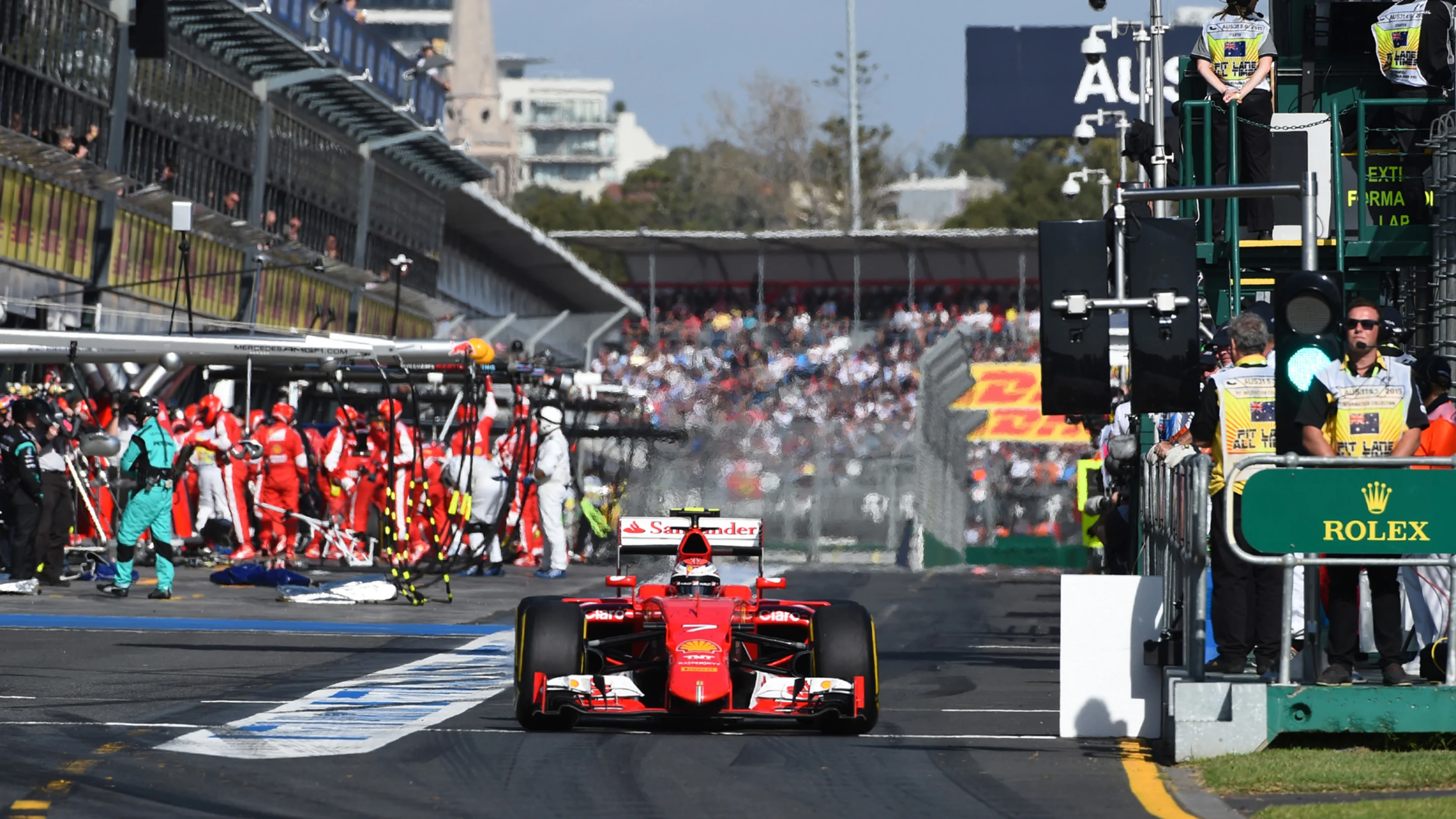 Kimi Raikkonen (FIN) Ferrari SF15-T leaves a pit stop at Formula One World Championship, Rd1,