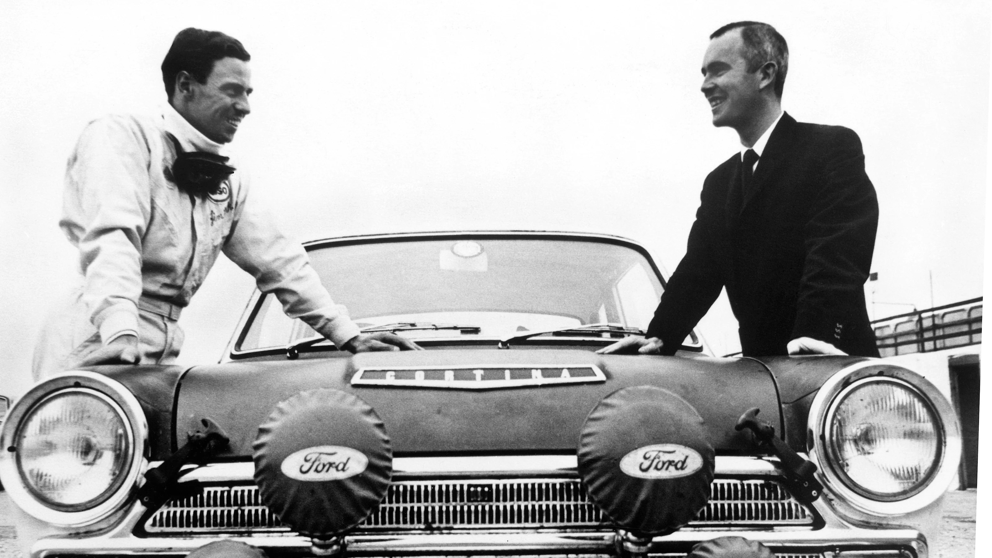 Boreham, England.
Jim Clark with co-driver, Brian Melia here with their works Lotus Cortina,