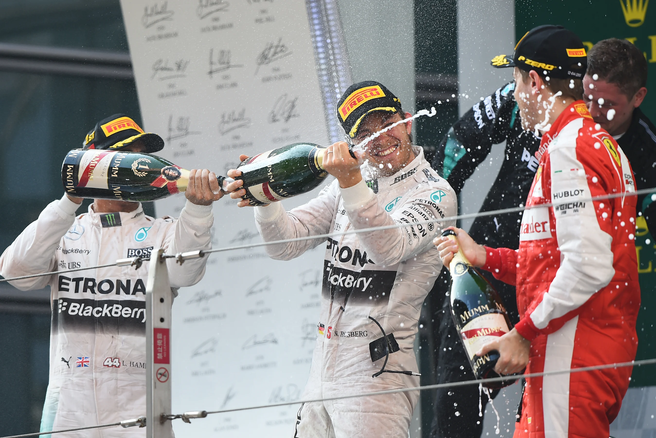 Nico Rosberg (GER) Mercedes AMG F1 2nd Position, Lewis Hamilton (GBR) Mercedes AMG F1 1st Position