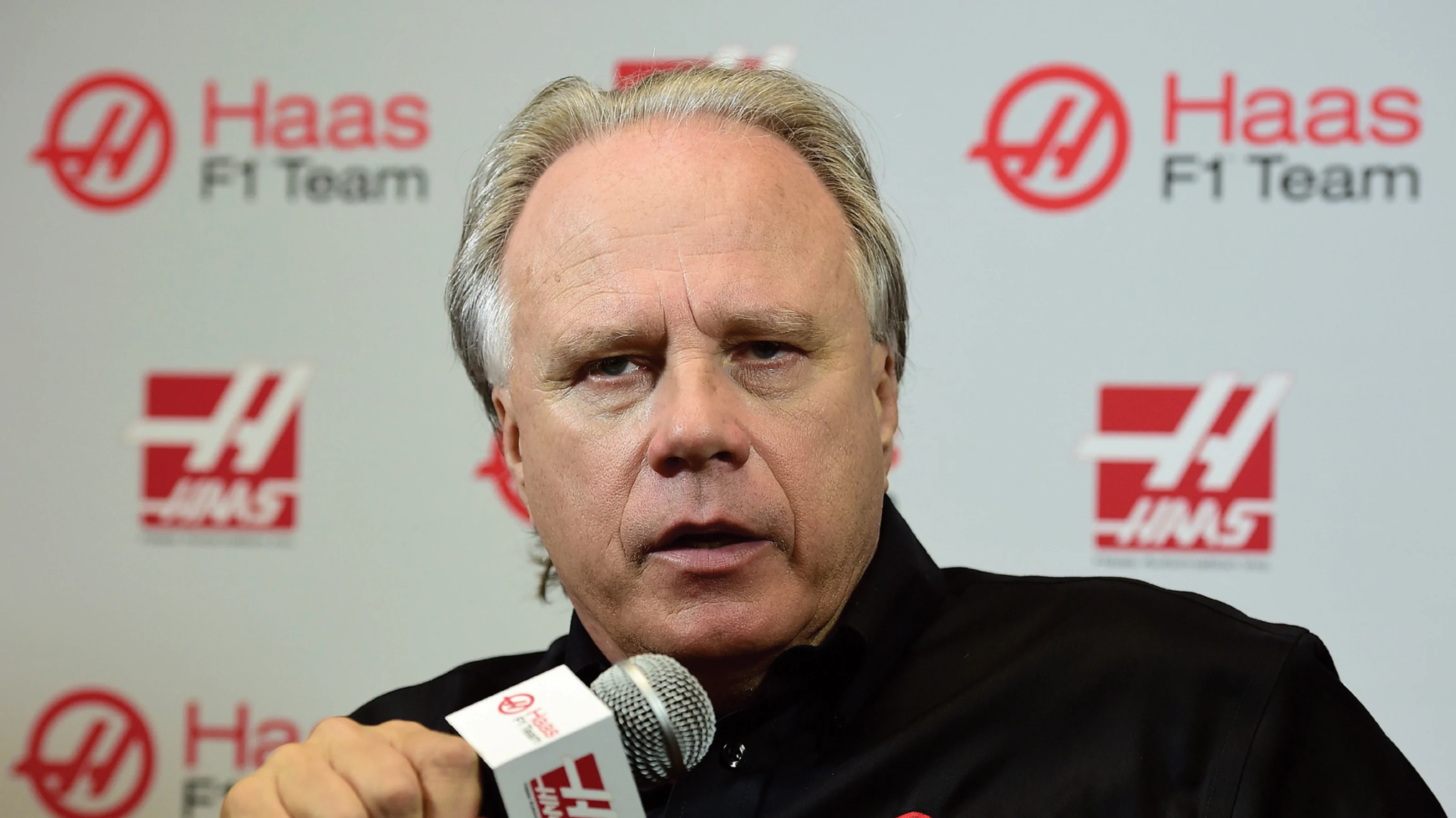 Gene Haas, owner of Haas F1 Team, speaks after a press conference as Haas F1 Team announced Romain