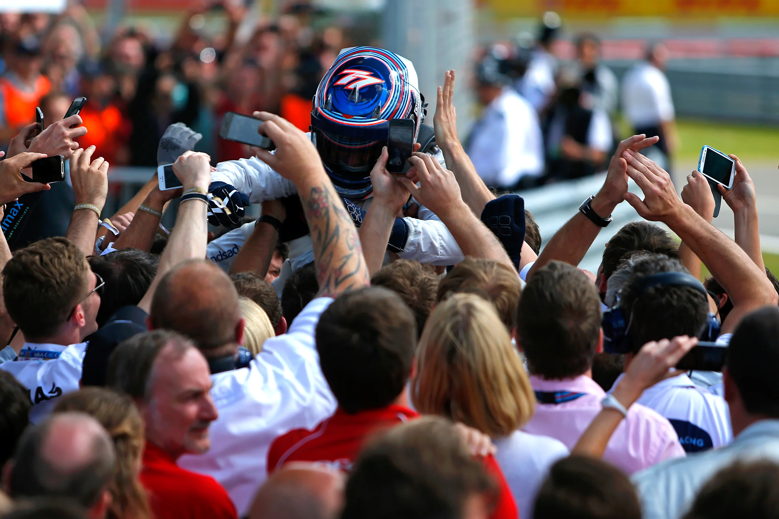 Valtteri Bottas (FIN) Williams celebrates in parc ferme. Formula One World Championship, Rd9,