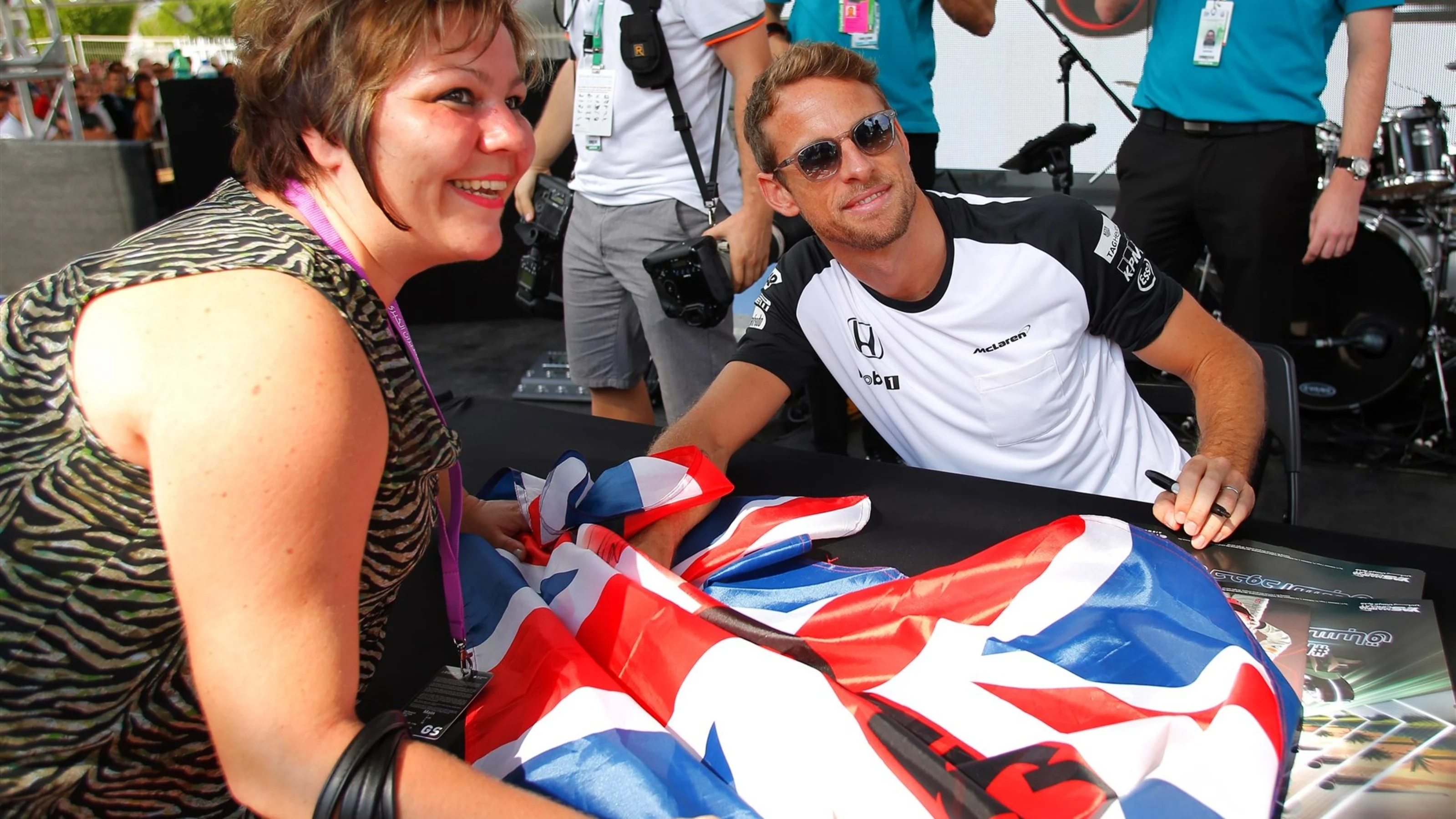 Jenson Button (GBR) McLaren at the autograph session at Formula One World Championship, Rd19, Abu