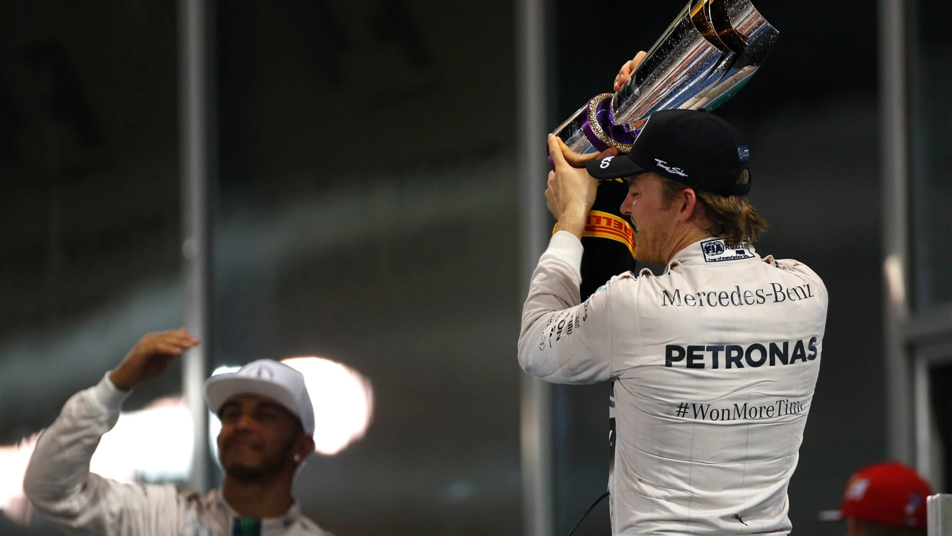 Race winner Nico Rosberg (GER) Mercedes AMG F1 and Lewis Hamilton (GBR) Mercedes AMG F1 celebrates