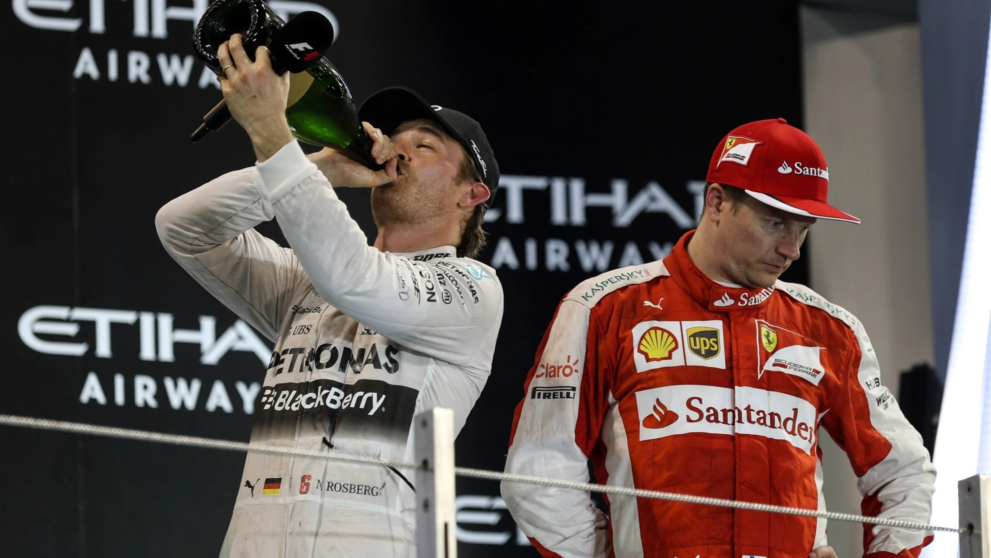 Race winner Nico Rosberg (GER) Mercedes AMG F1 celebrates with the champagne on the podium at
