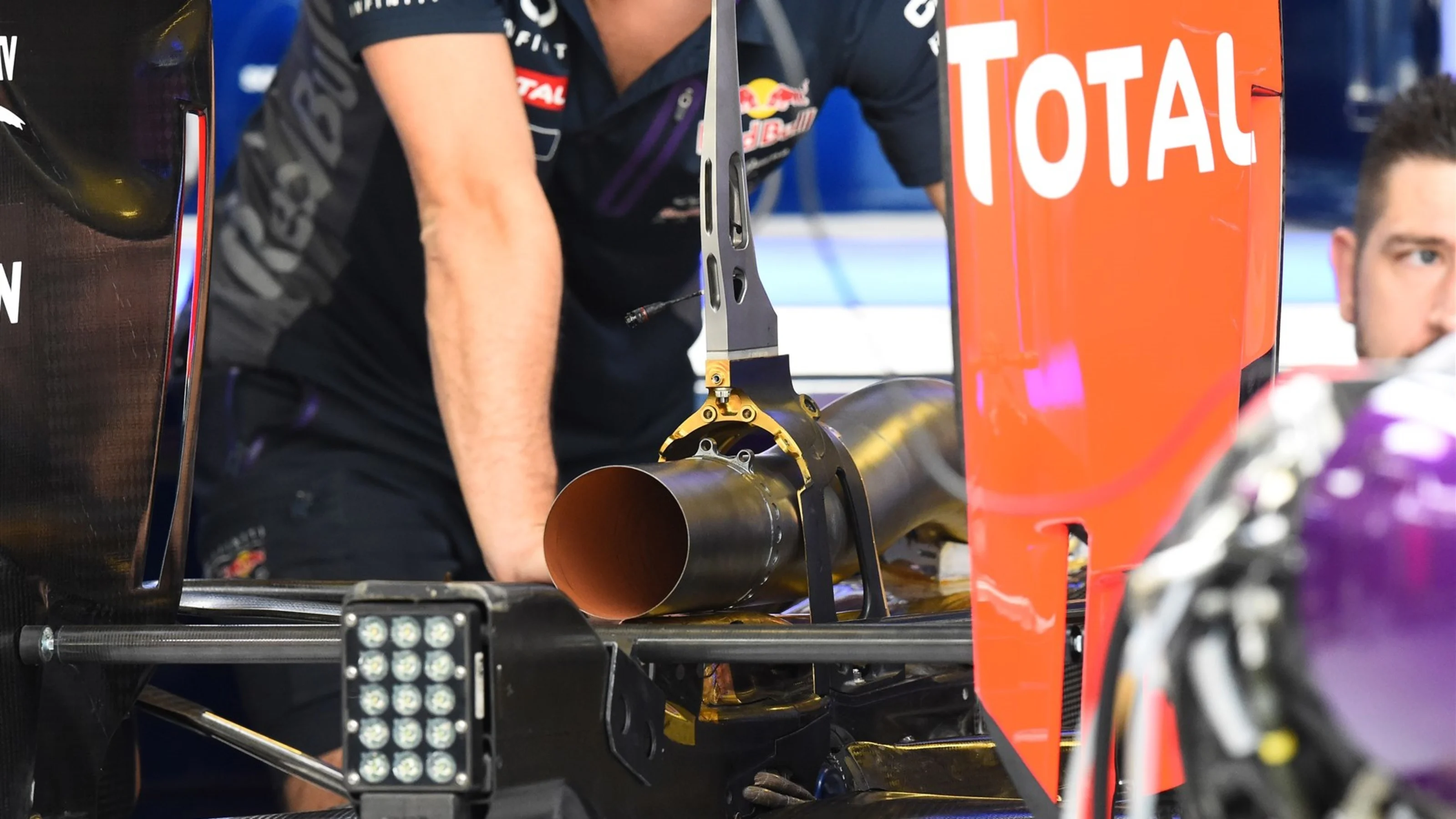 Red Bull Racing RB11 exhaust detail at Formula One World Championship, Rd19, Abu Dhabi Grand Prix,