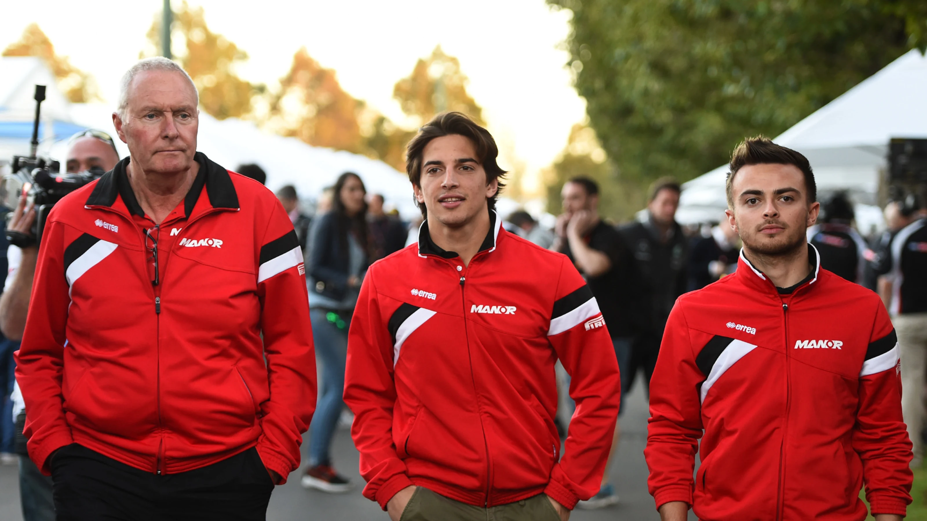 John Booth (GBR) Manor GP Team Principal, Roberto Merhi (ESP) Manor GP and Will Stevens (GBR) Manor