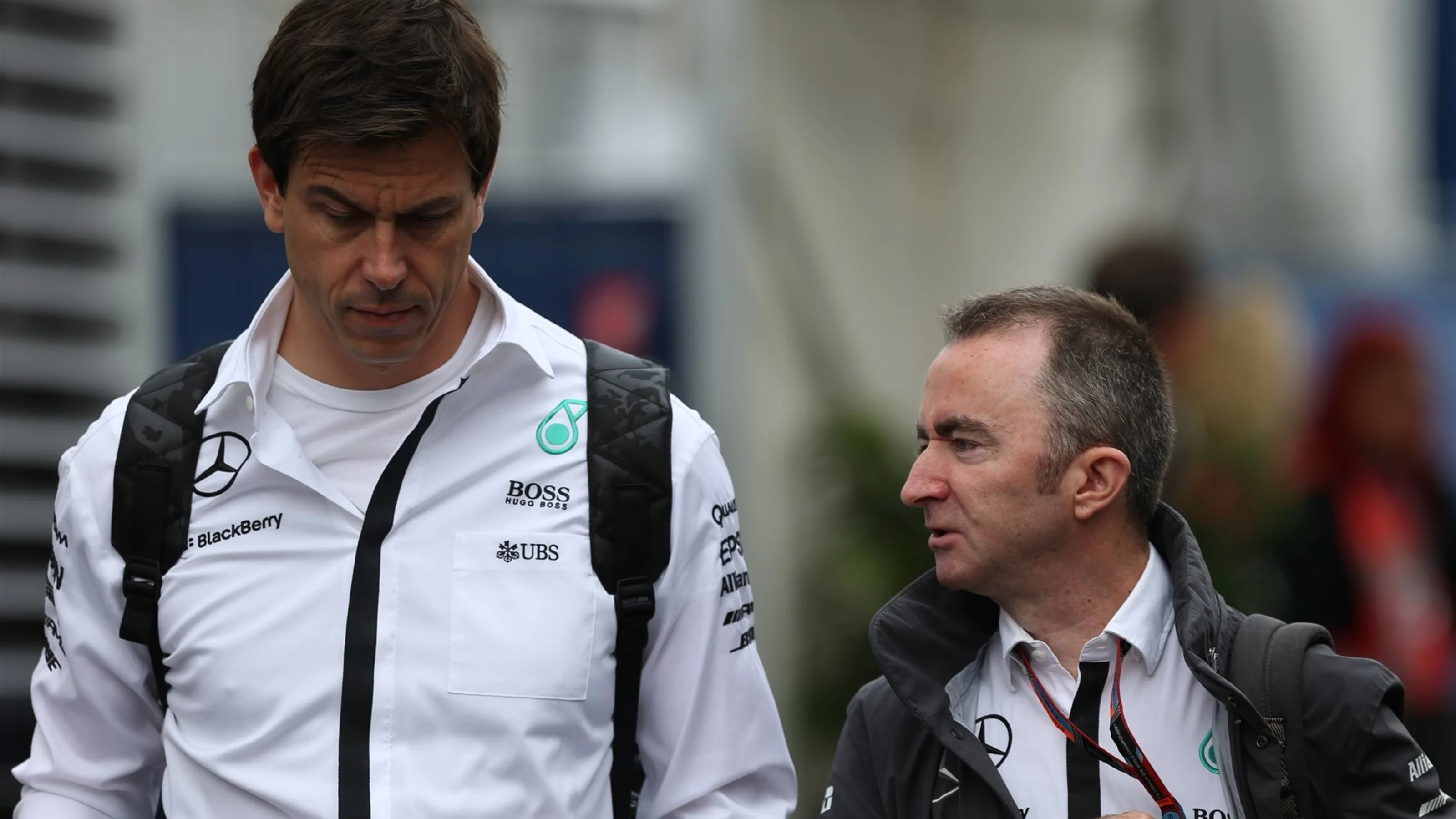 Toto Wolff (AUT) Mercedes AMG F1 Director of Motorsport and Paddy Lowe (GBR) Mercedes AMG F1