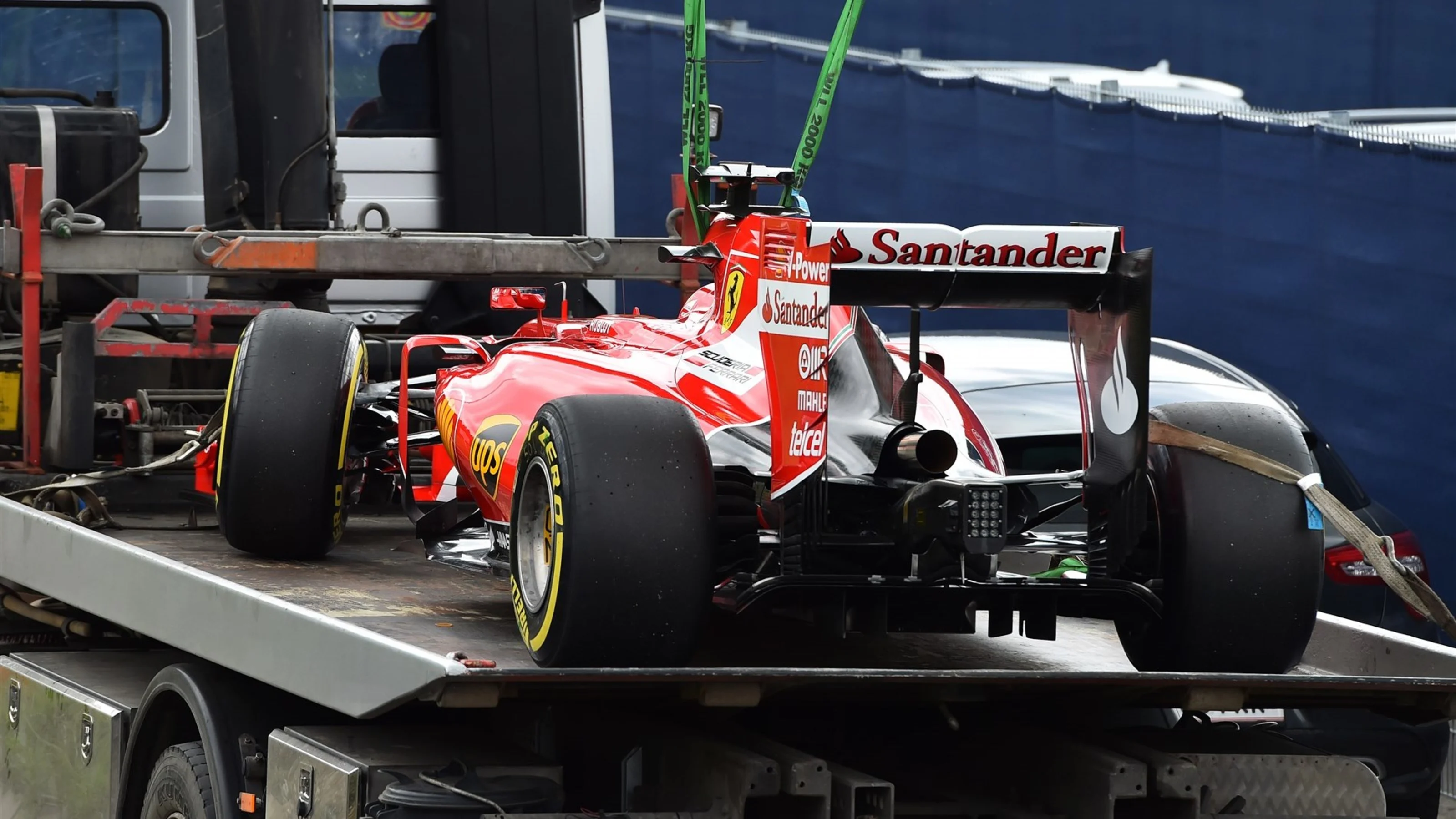 Sebastian Vettel (GER) Ferrari car is recovered after breaking down in FP1 at Formula One World