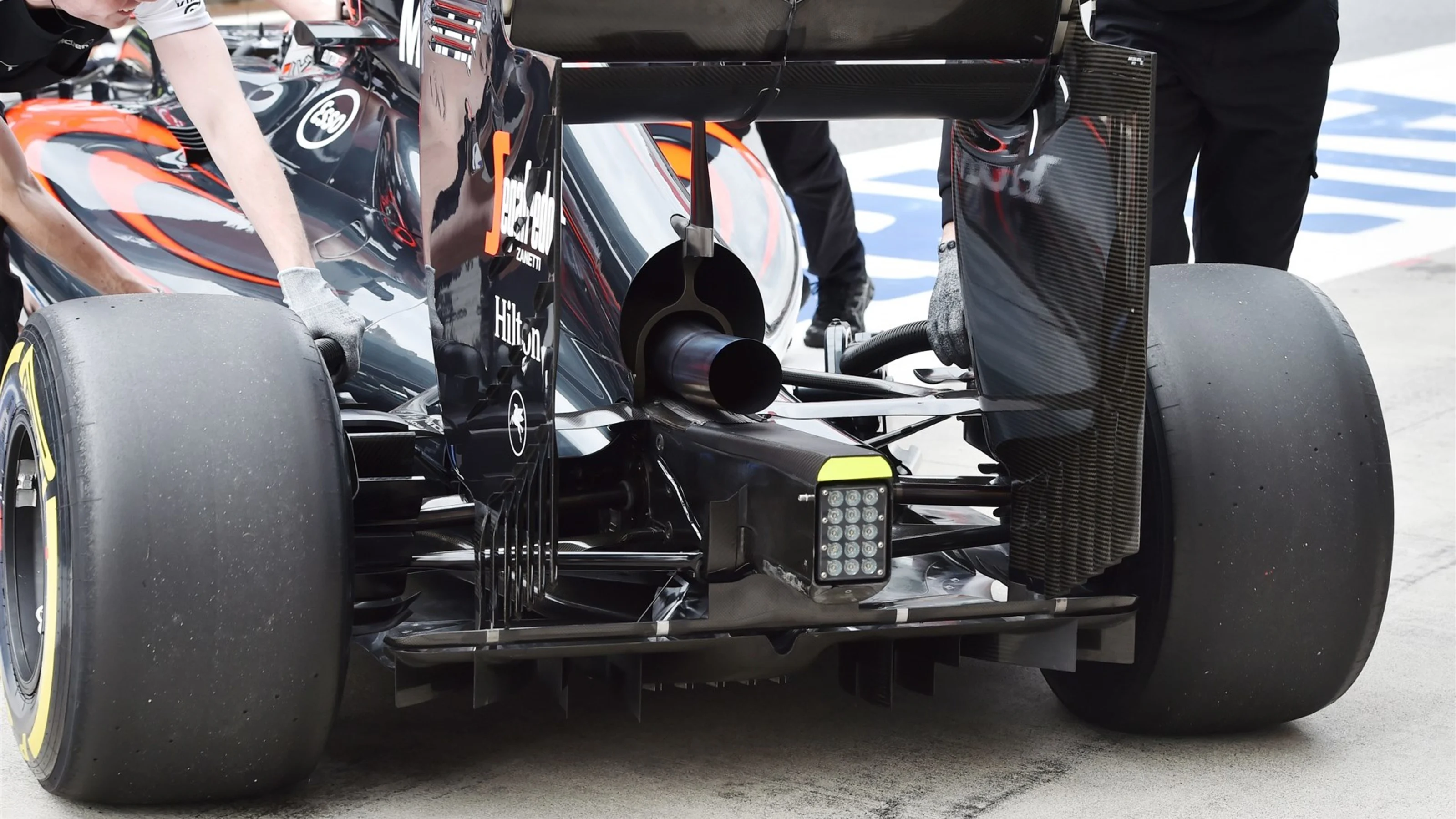 McLaren MP4-30 rear detail at Formula One World Championship, Rd8, Austrian Grand Prix, Practice,