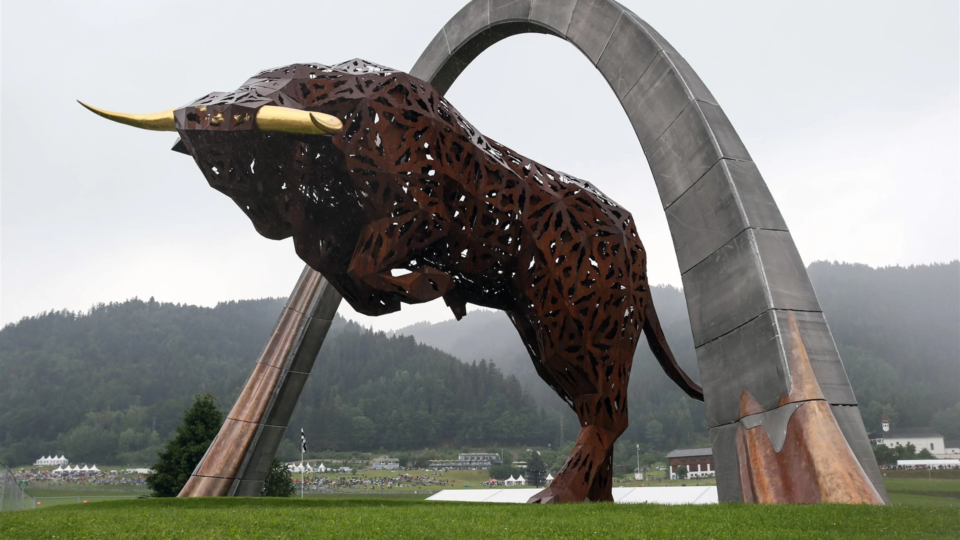 Red Bull statue at Formula One World Championship, Rd8, Austrian Grand Prix, Qualifying, Spielberg,
