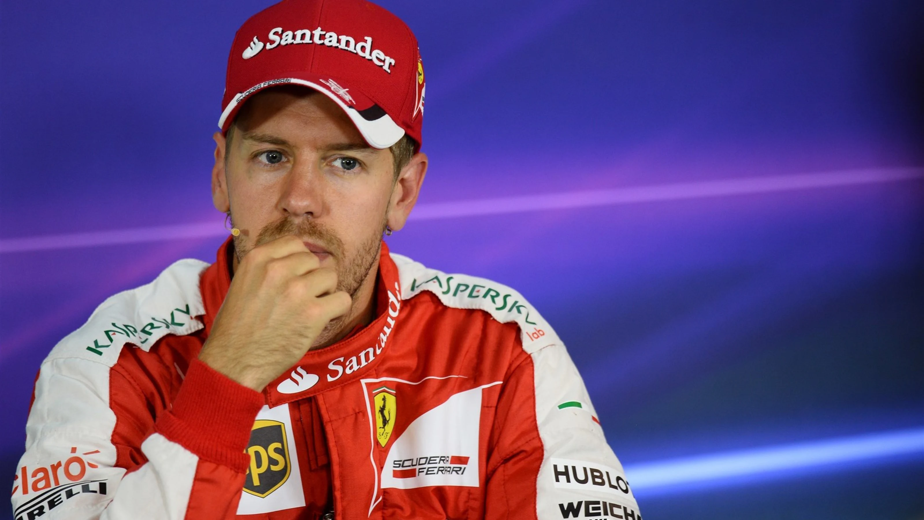 Sebastian Vettel (GER) Ferrari during the Qualifying Press Conference at Formula One World