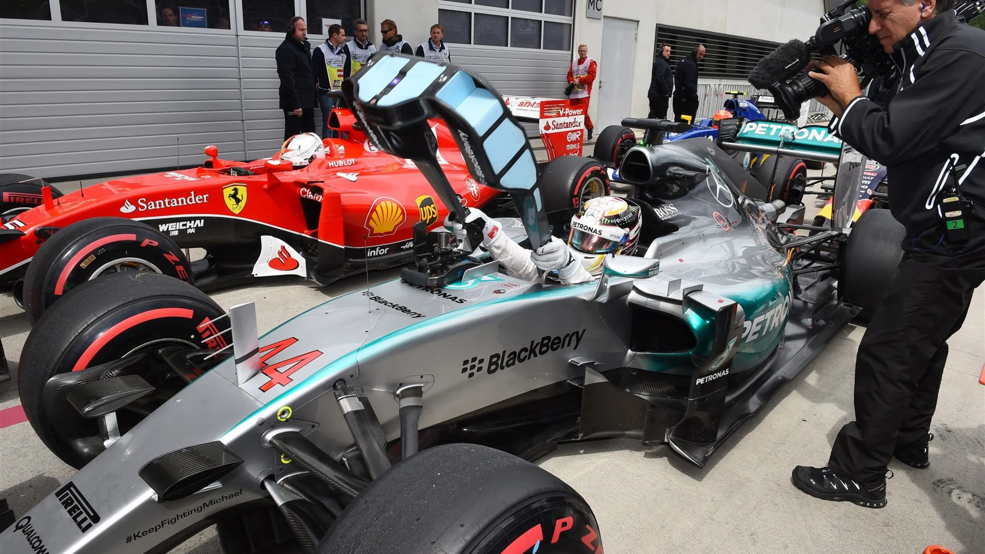 Pole sitter Lewis Hamilton (GBR) Mercedes AMG F1 W06 in parc ferme at Formula One World
