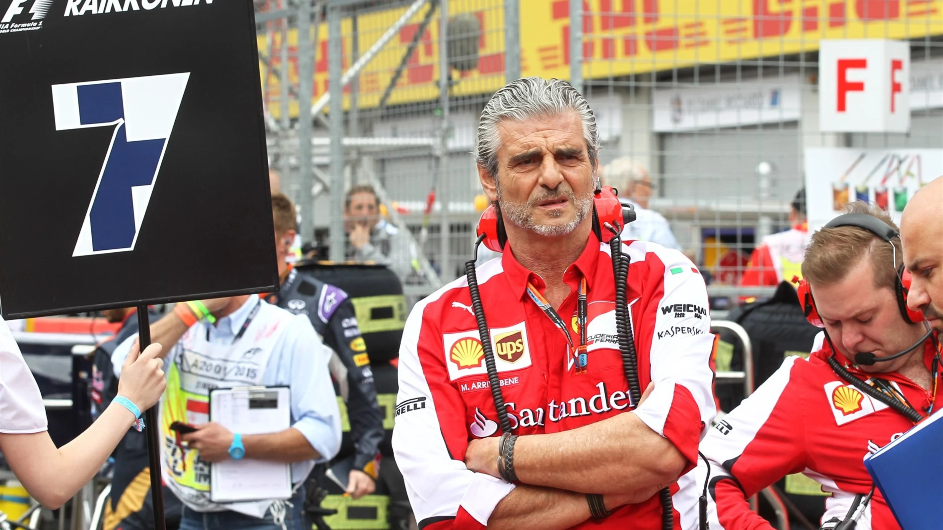 Maurizio Arrivabene (ITA) Ferrari Team Principal on the grid  at Formula One World Championship,