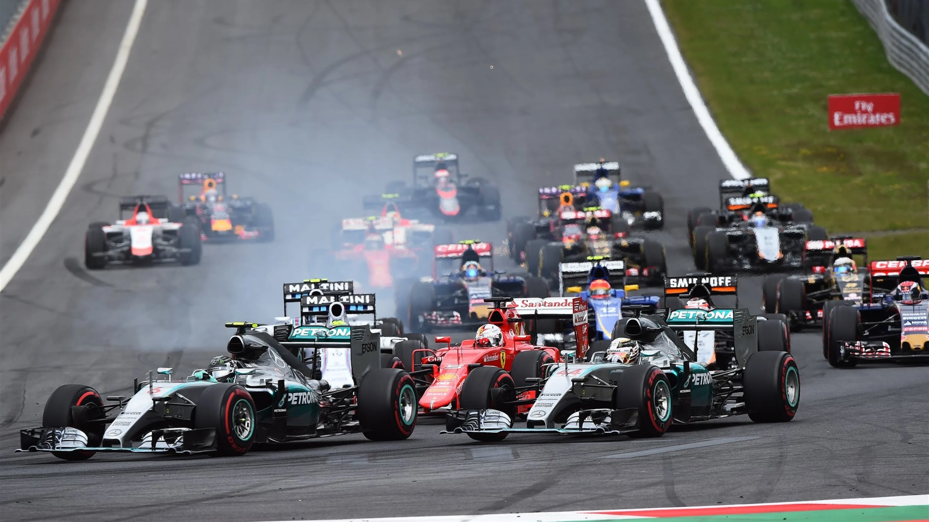 Nico Rosberg (GER) Mercedes AMG F1 W06 leads Lewis Hamilton (GBR) Mercedes AMG F1 W06 at the start