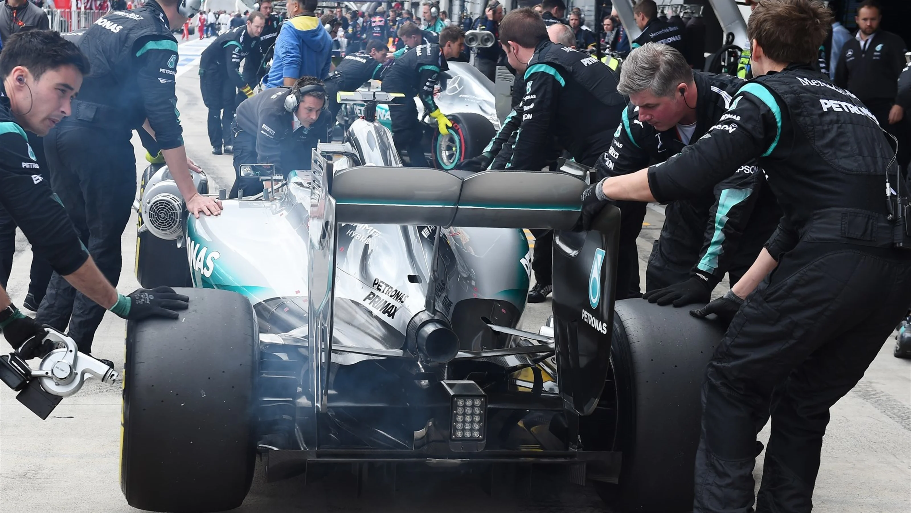 Nico Rosberg (GER) Mercedes AMG F1 W06 in the pits at Formula One World Championship, Rd8, Austrian
