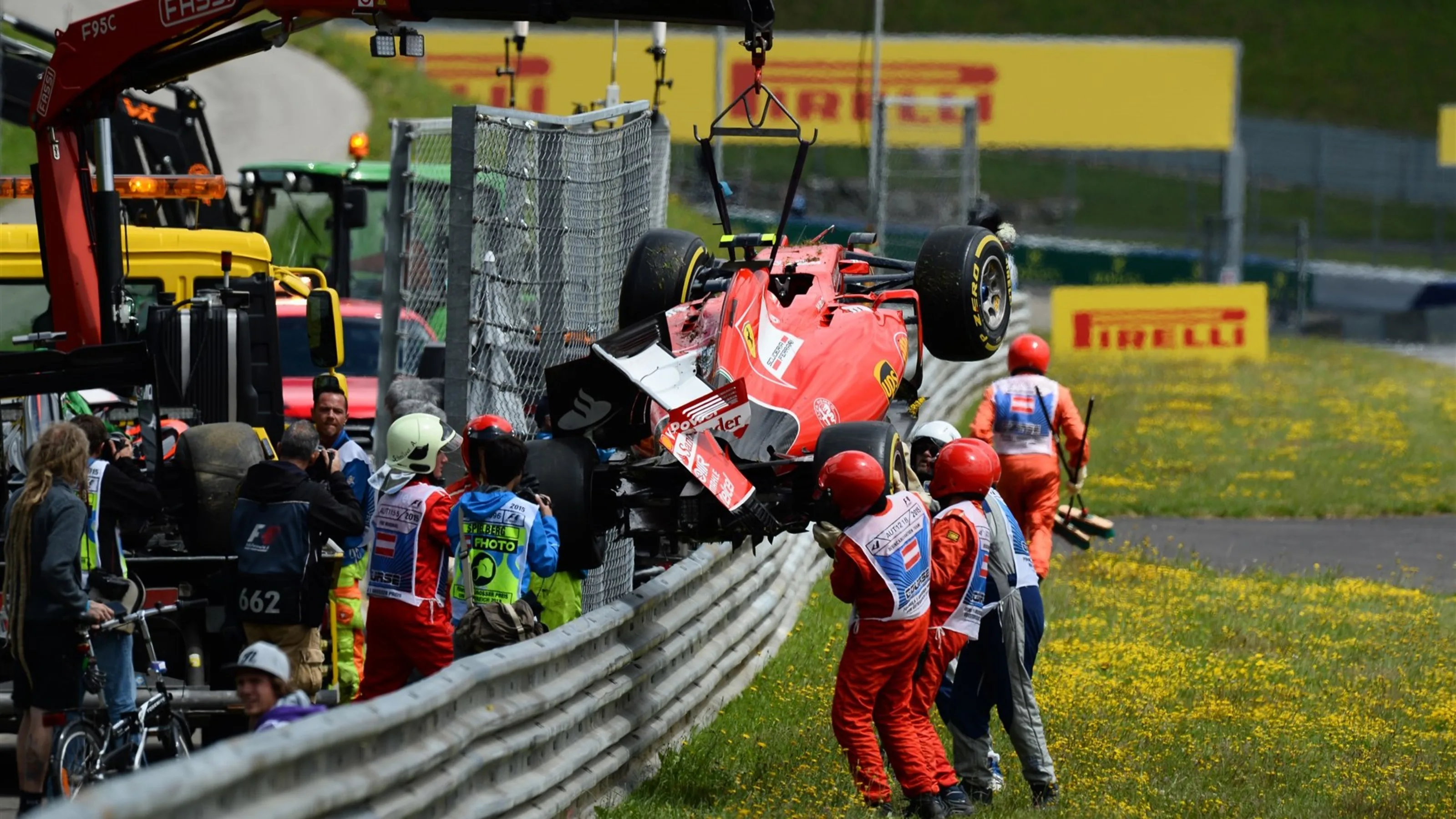 The crash car of Kimi Raikkonen (FIN) Ferrari SF15-T at Formula One World Championship, Rd8,
