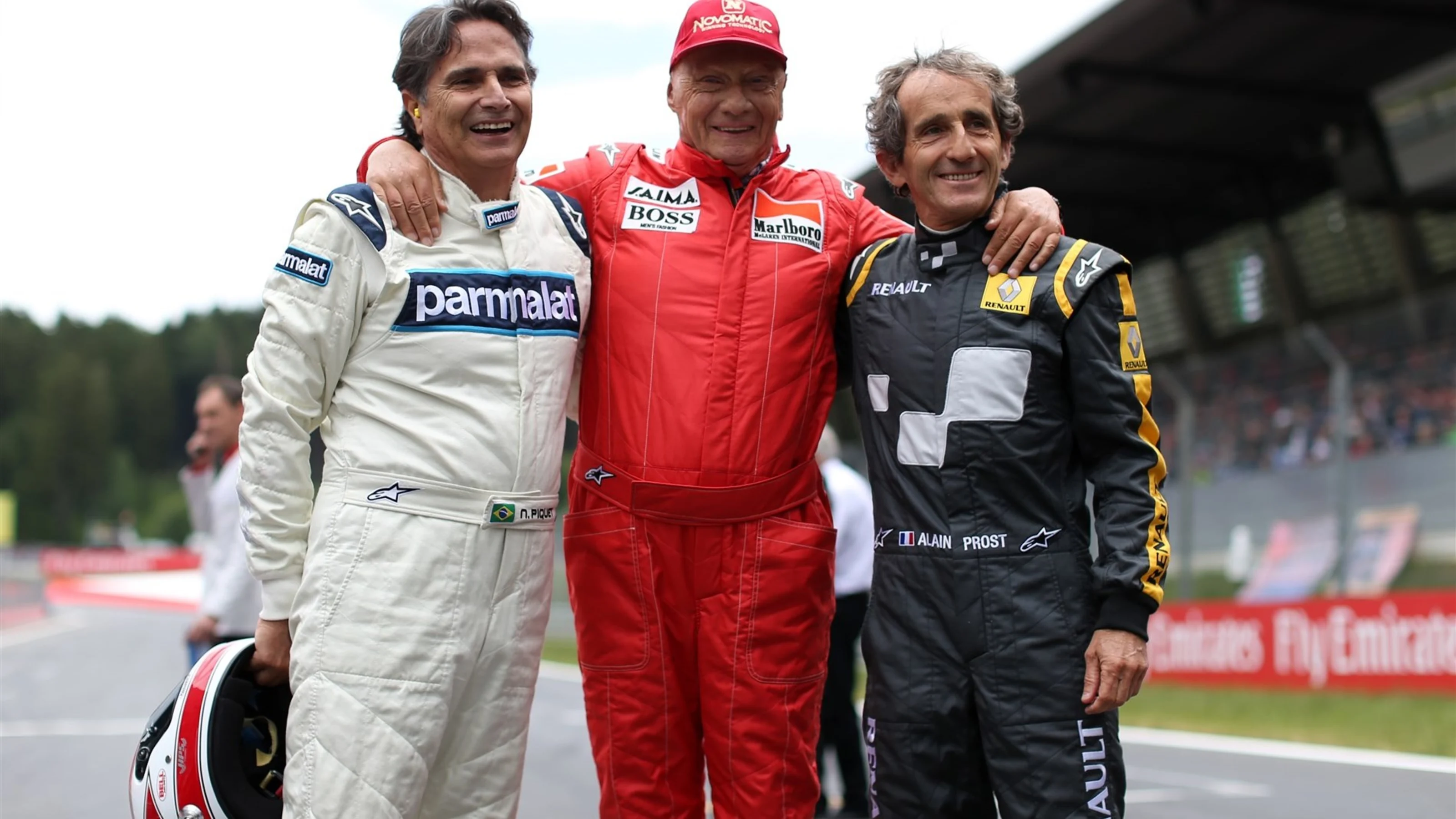 (L to R): Nelson PIquet (BRA), Niki Lauda (AUT) Mercedes AMG F1 Non-Executive Chairman and Alain