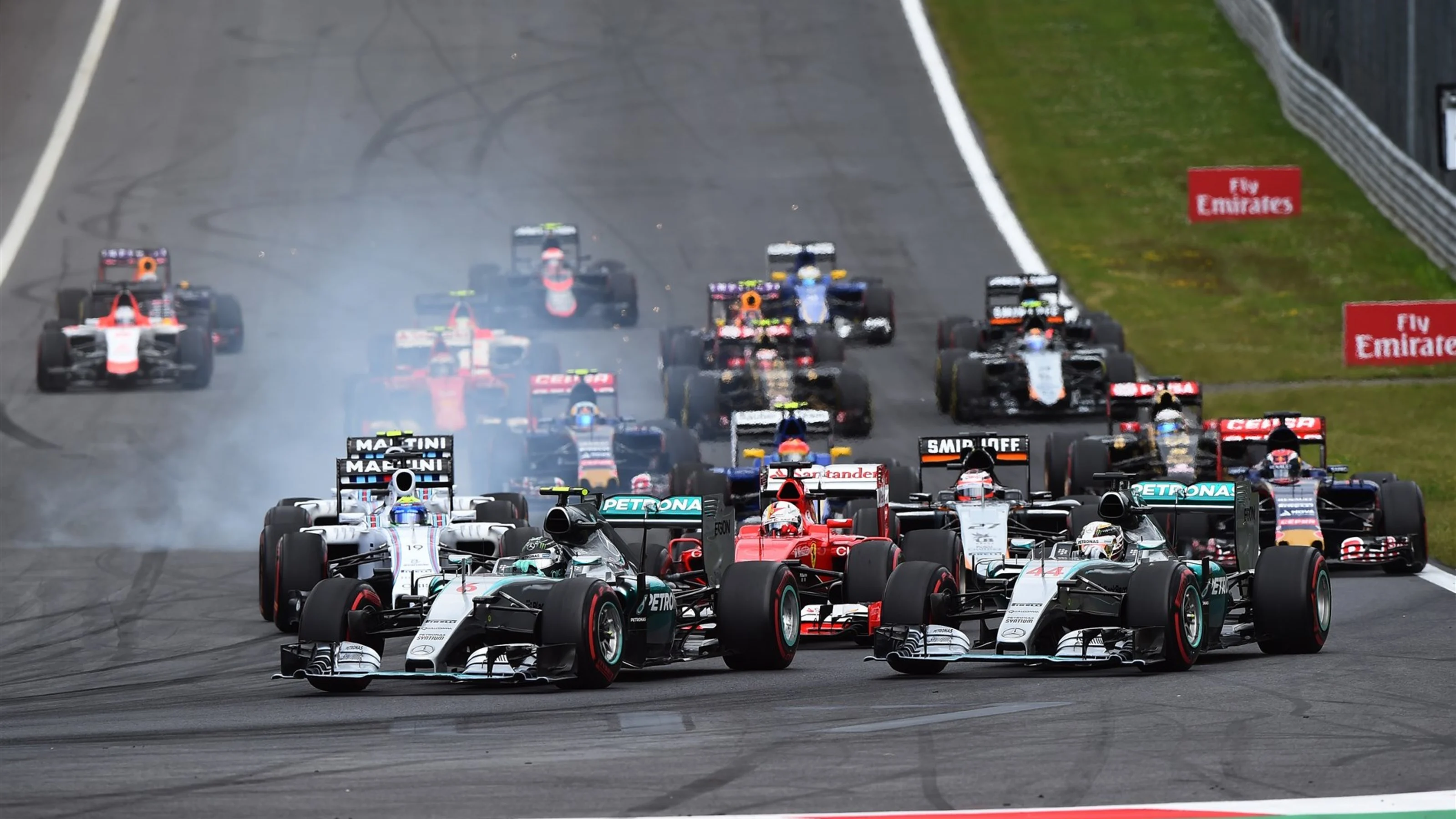 Nico Rosberg (GER) Mercedes AMG F1 W06 leads Lewis Hamilton (GBR) Mercedes AMG F1 W06 at the start