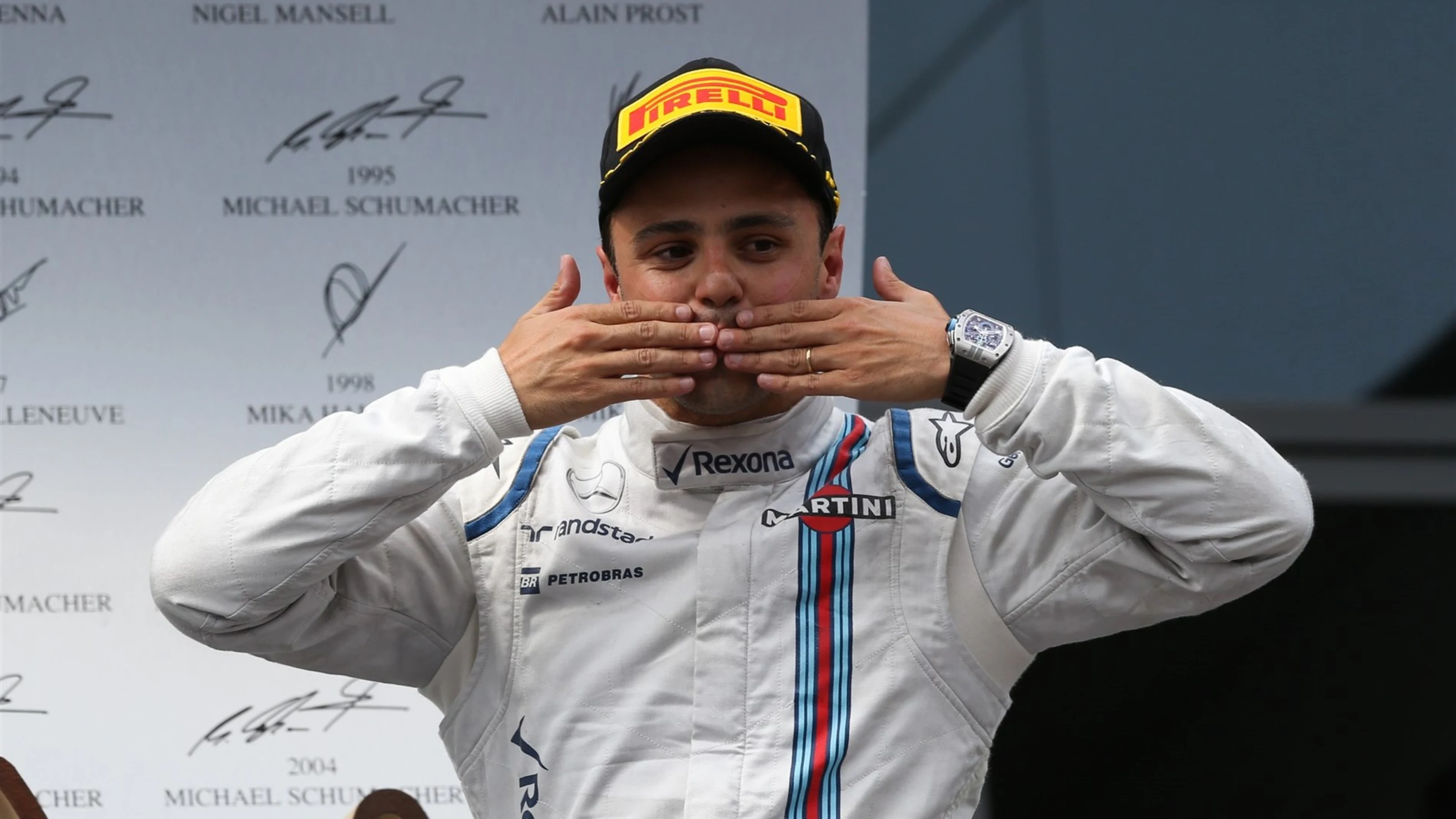 Felipe Massa (BRA) Williams celebrates on the podium at Formula One World Championship, Rd8,