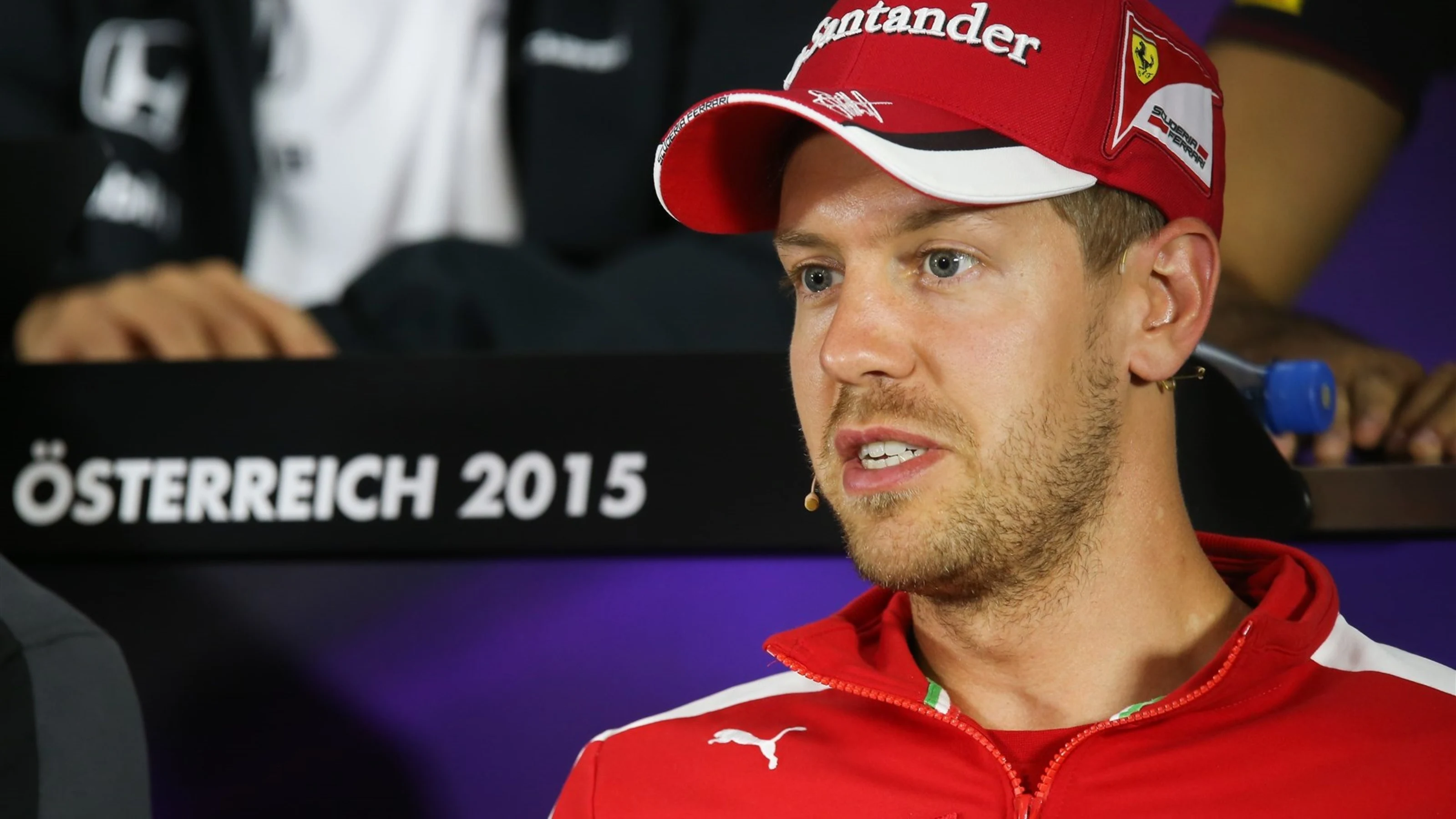 Sebastian Vettel (GER) Ferrari in the press conference at Formula One World Championship, Rd8,