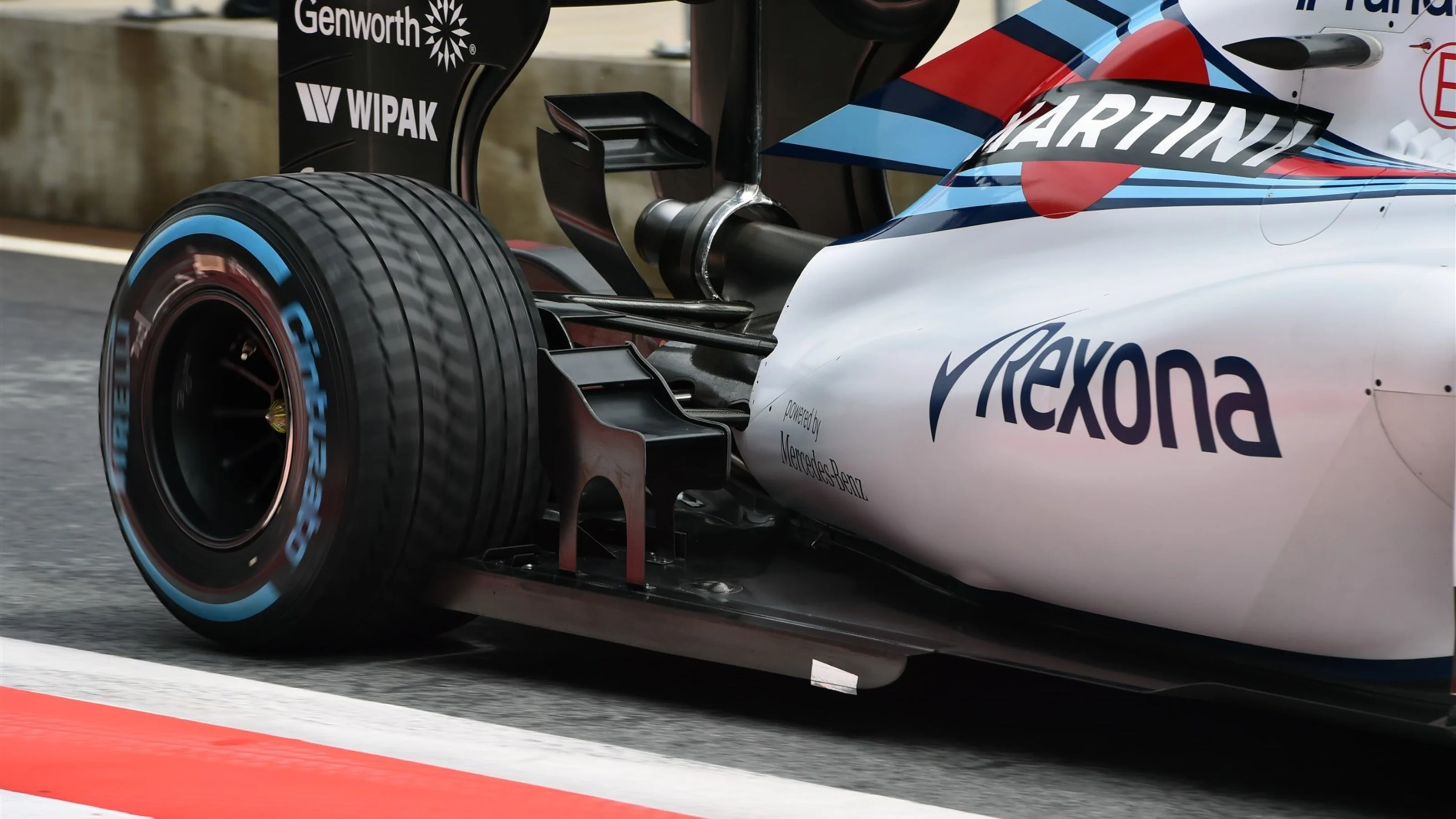 Williams FW37 with winglet on rear floor at Formula One Testing, Day One, Spielberg, Austria,