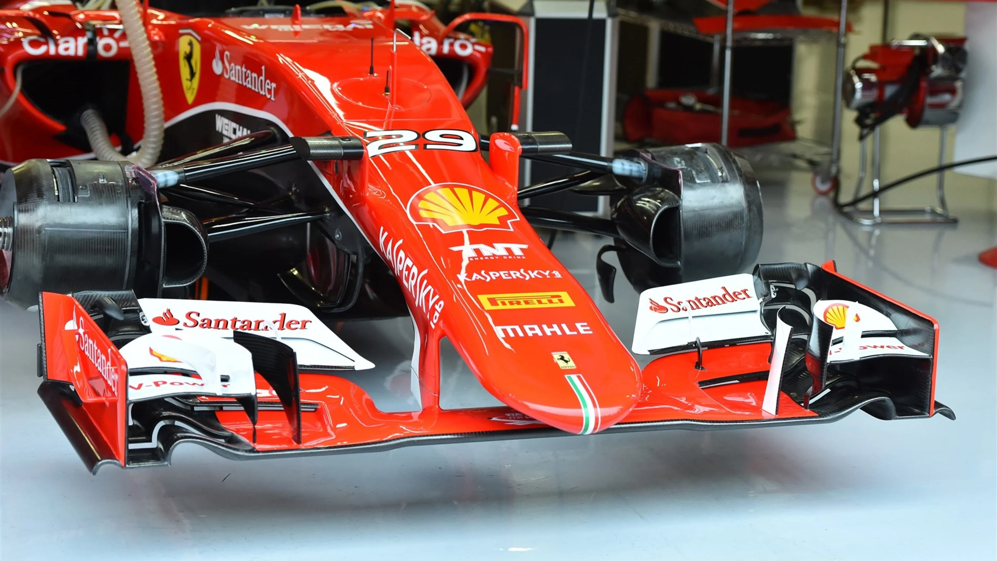 Ferrari SF15-T in the garage at Formula One Testing, Day One, Spielberg, Austria, Tuesday 23 June