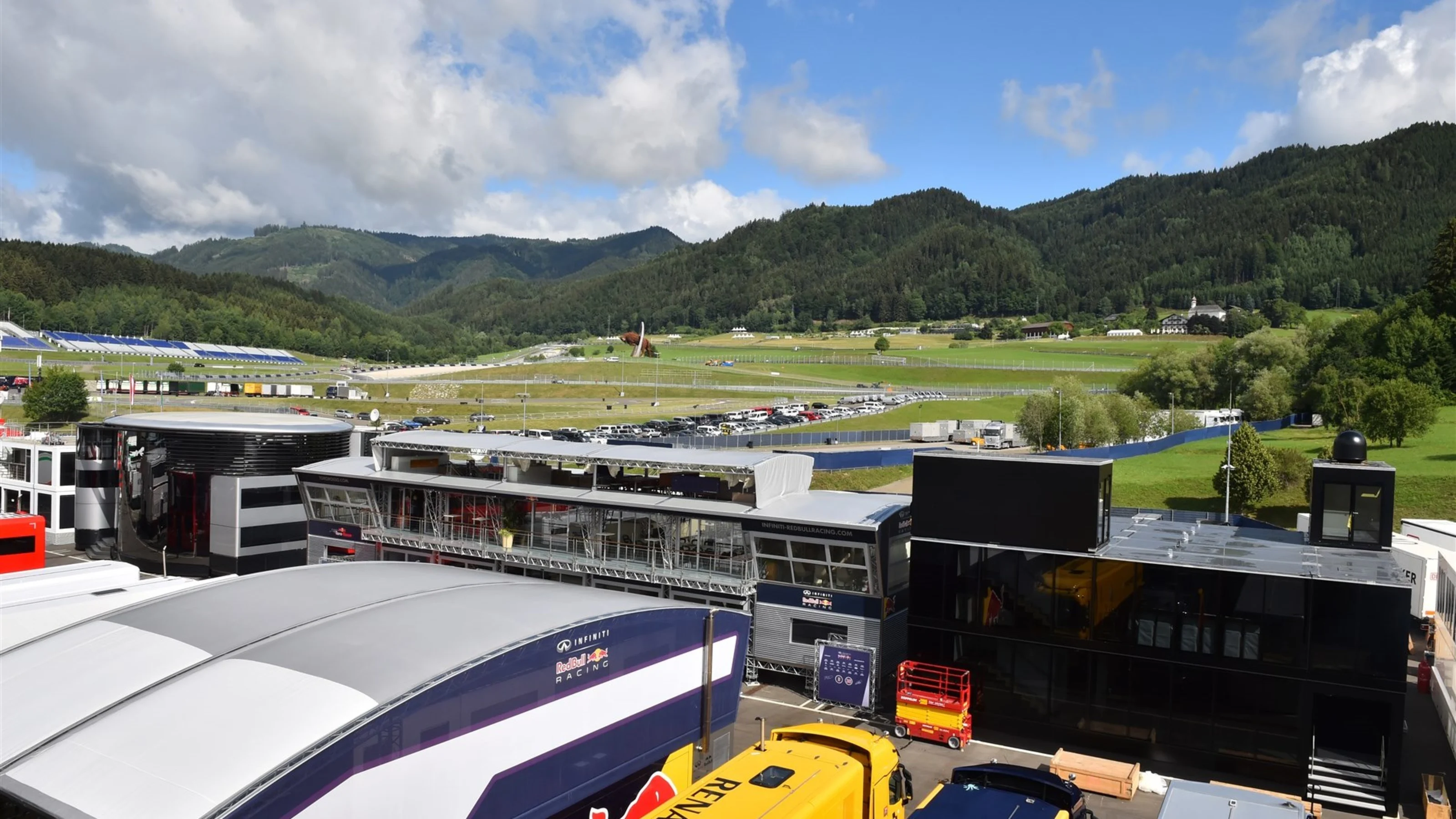 Team motorhomes in the paddock at Formula One Testing, Day Two, Spielberg, Austria, Wednesday 24