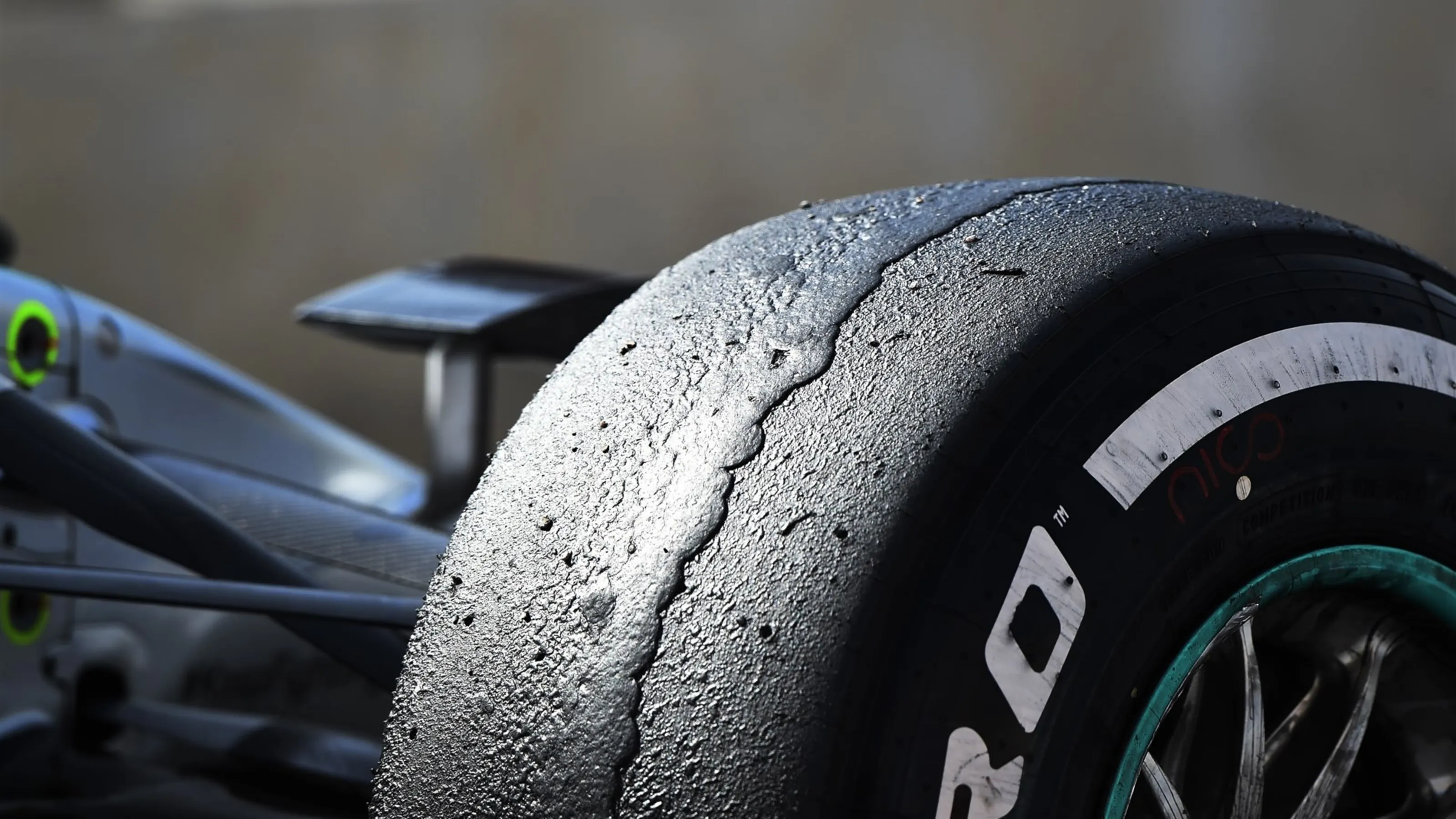 Mercedes AMG F1 W06 Pirelli tyre detail at Formula One World Championship, Rd4, Bahrain Grand Prix