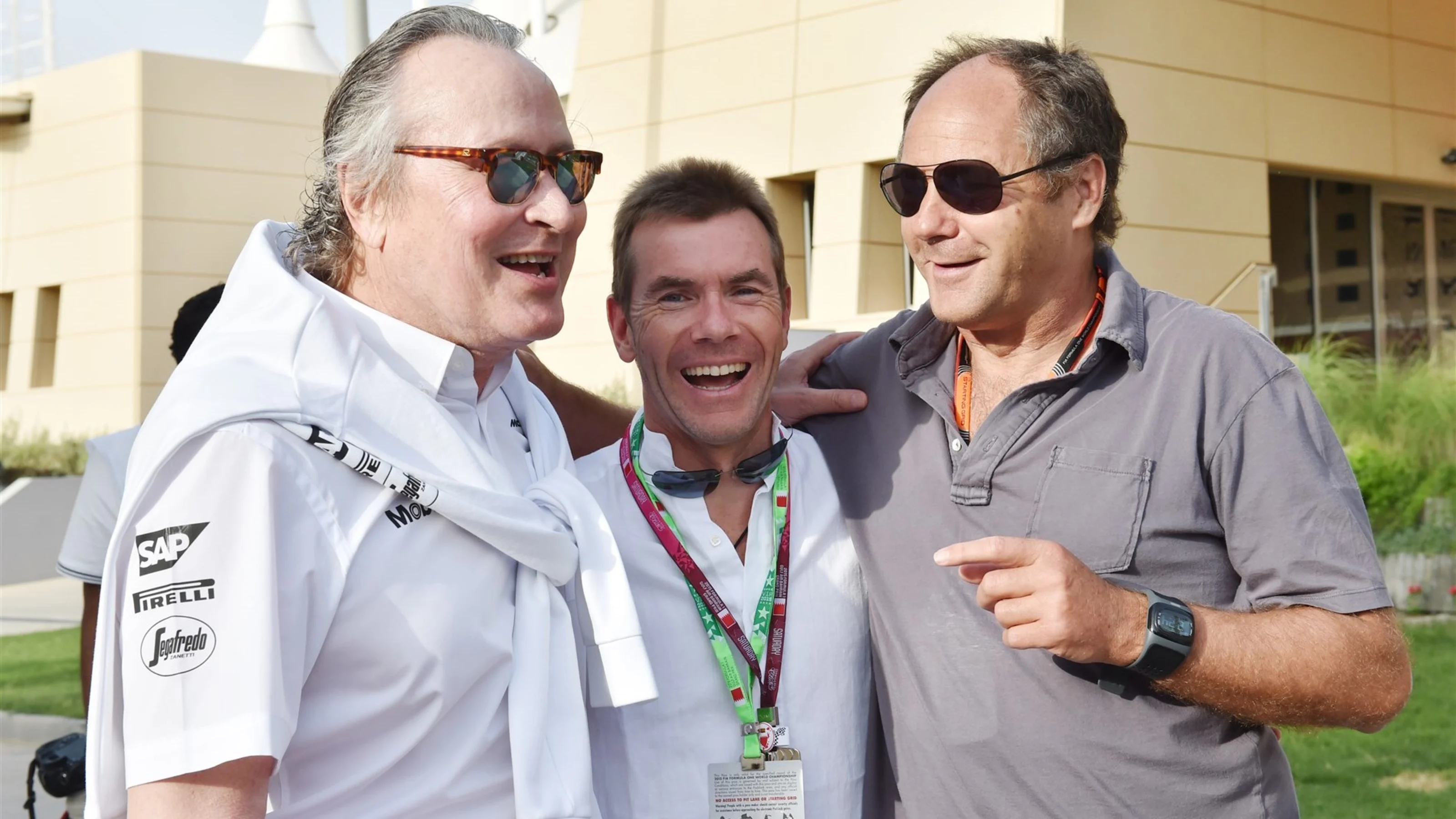 Mansour Ojjeh (KSA) TAG with Paul Stewart (GBR) and Gerhard Berger (AUT) at Formula One World