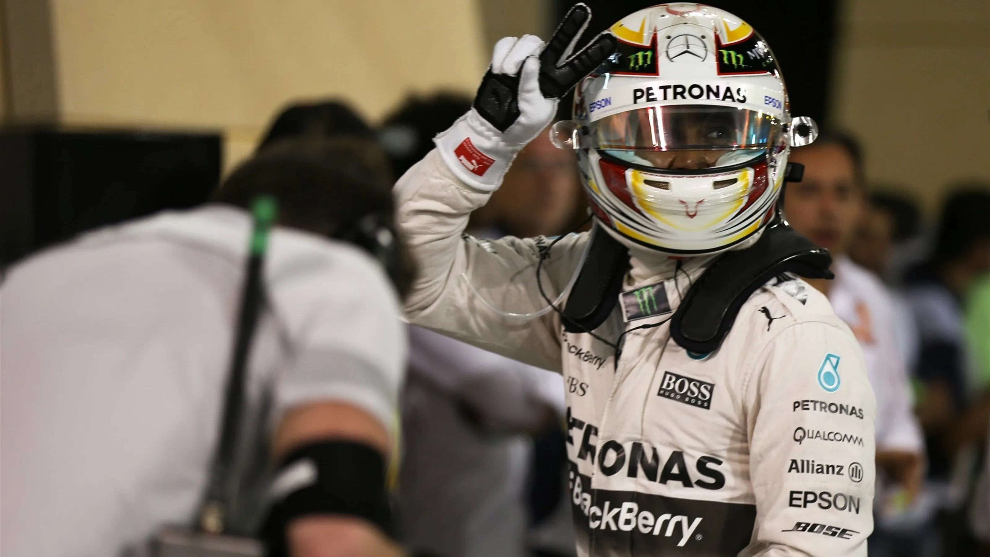 Pole sitter Lewis Hamilton (GBR) Mercedes AMG F1 celebrates in parc ferme at Formula One World