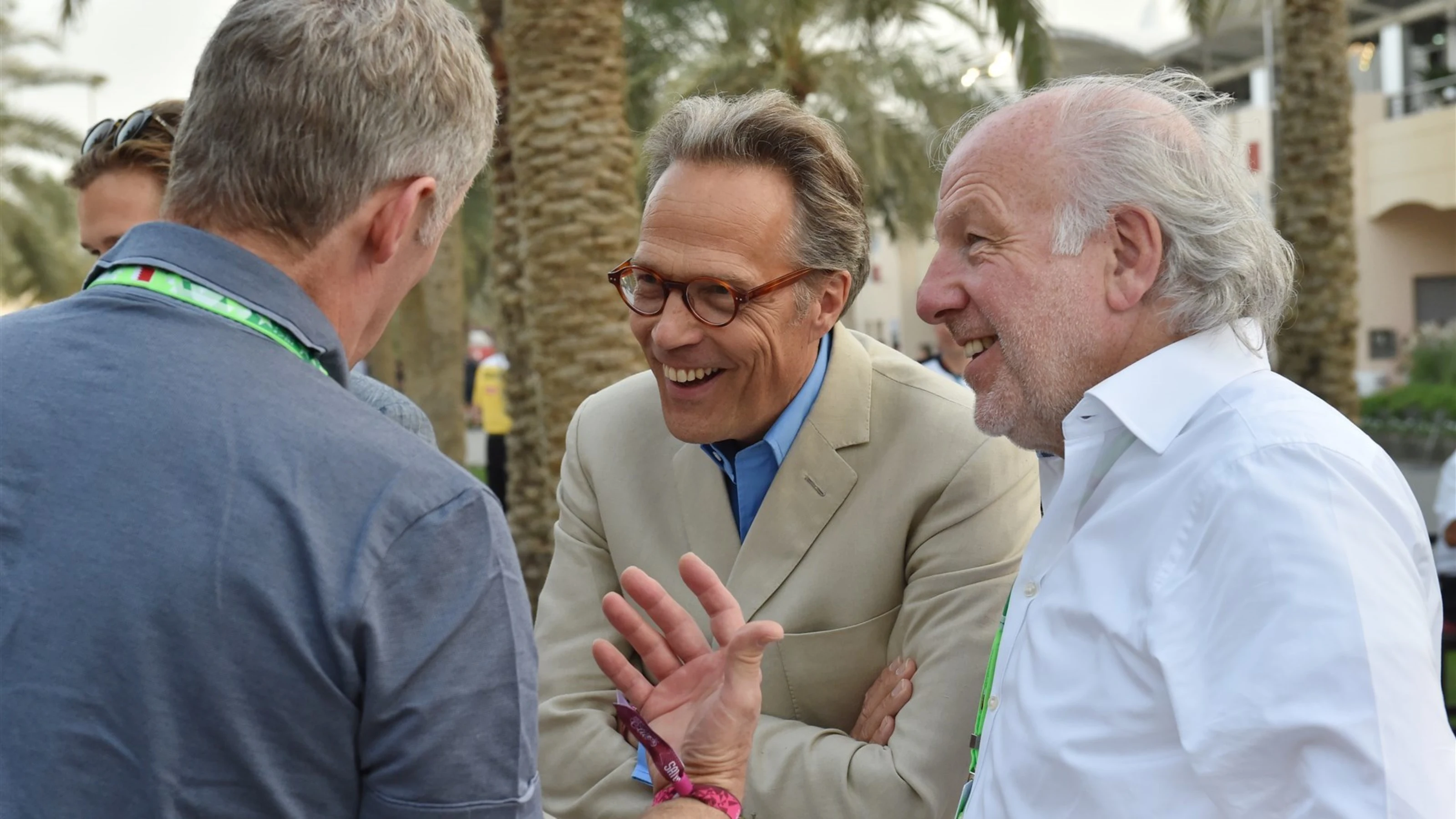 Rory Bremner (GBR) Impressionist, Lord March and David Richards (GBR) Prodrive at Formula One World