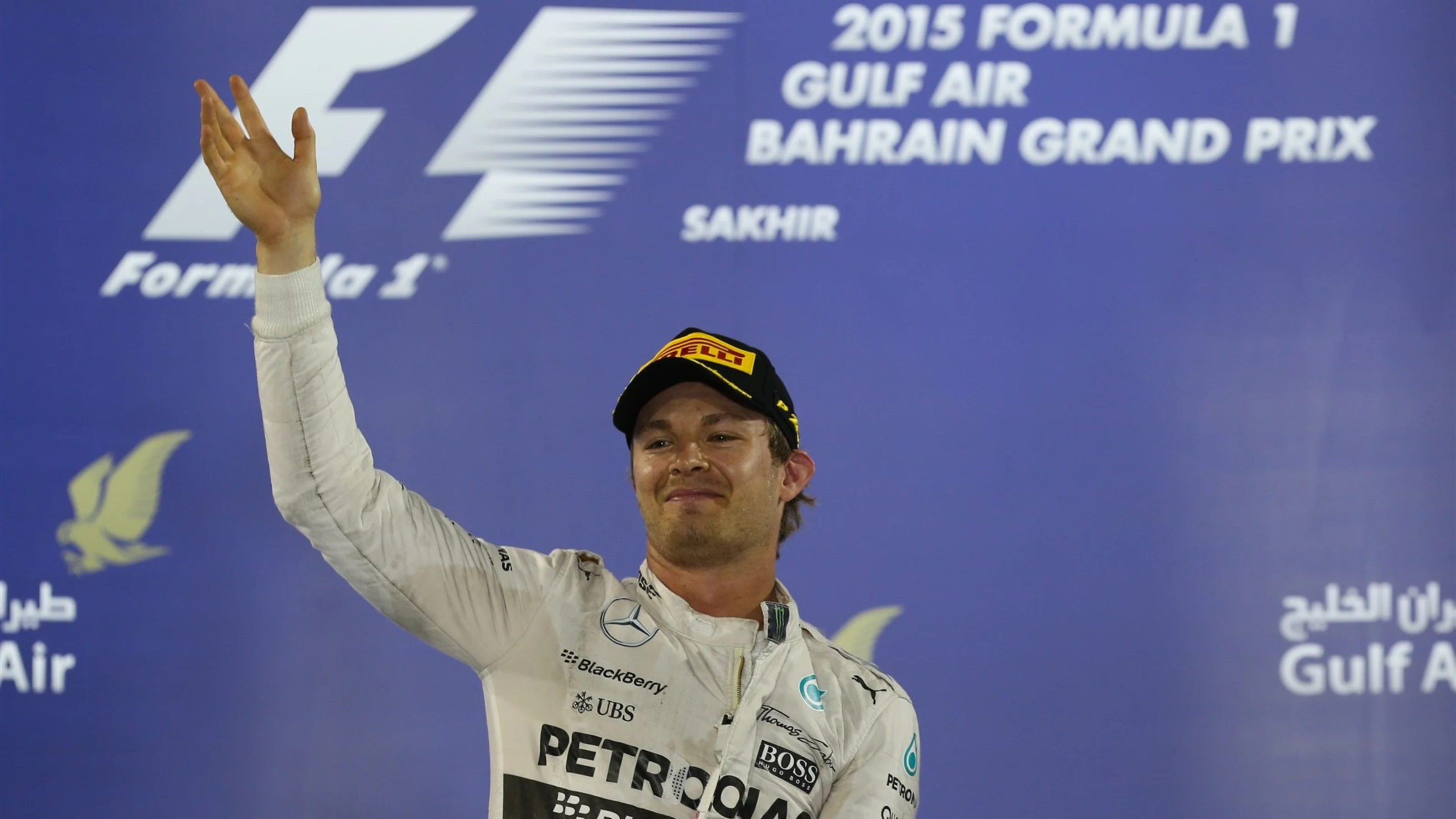 Nico Rosberg (GER) Mercedes AMG F1 celebrates on the podium at Formula One World Championship, Rd4,