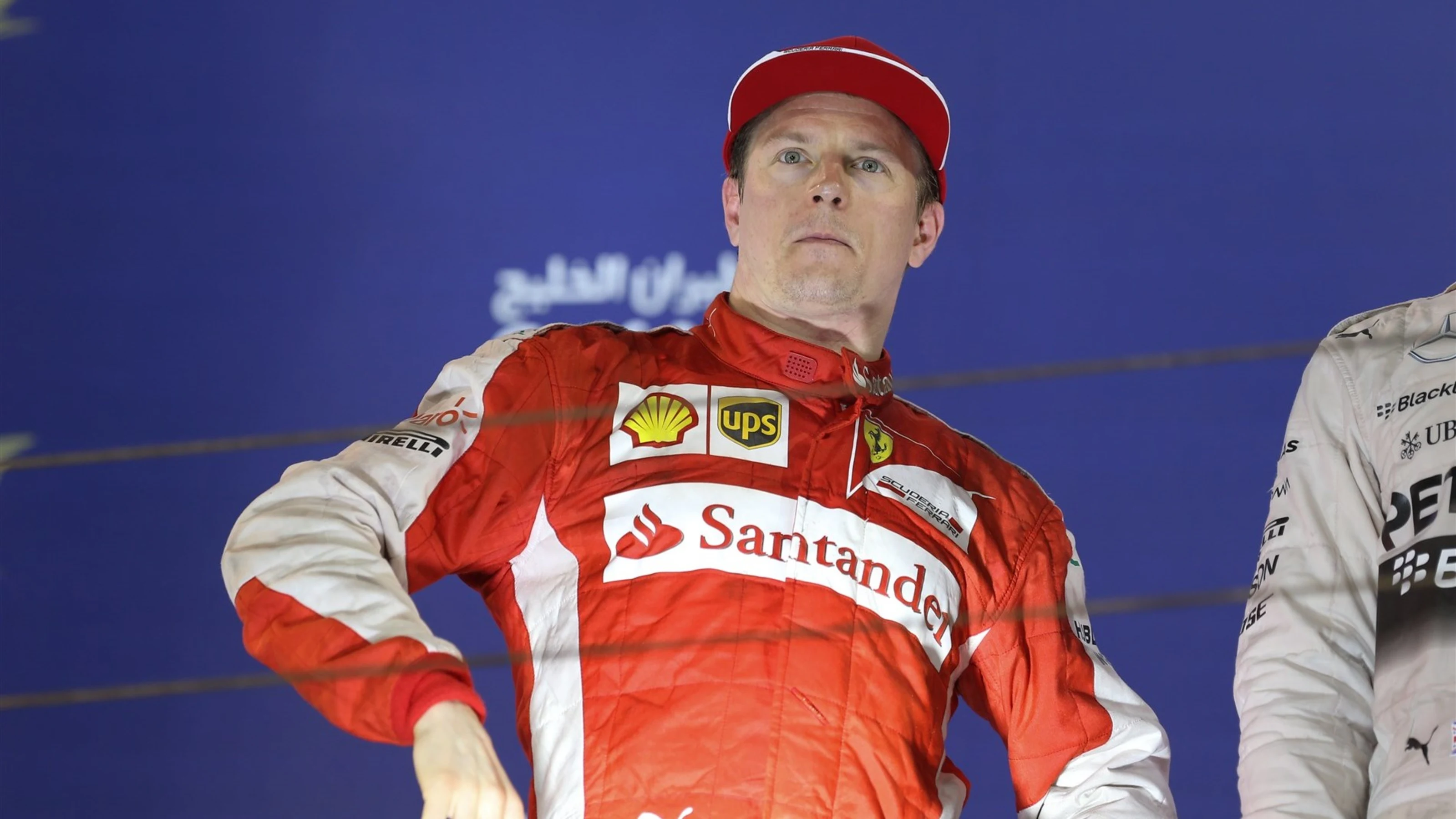 Kimi Raikkonen (FIN) Ferrari on the podium at Formula One World Championship, Rd4, Bahrain Grand