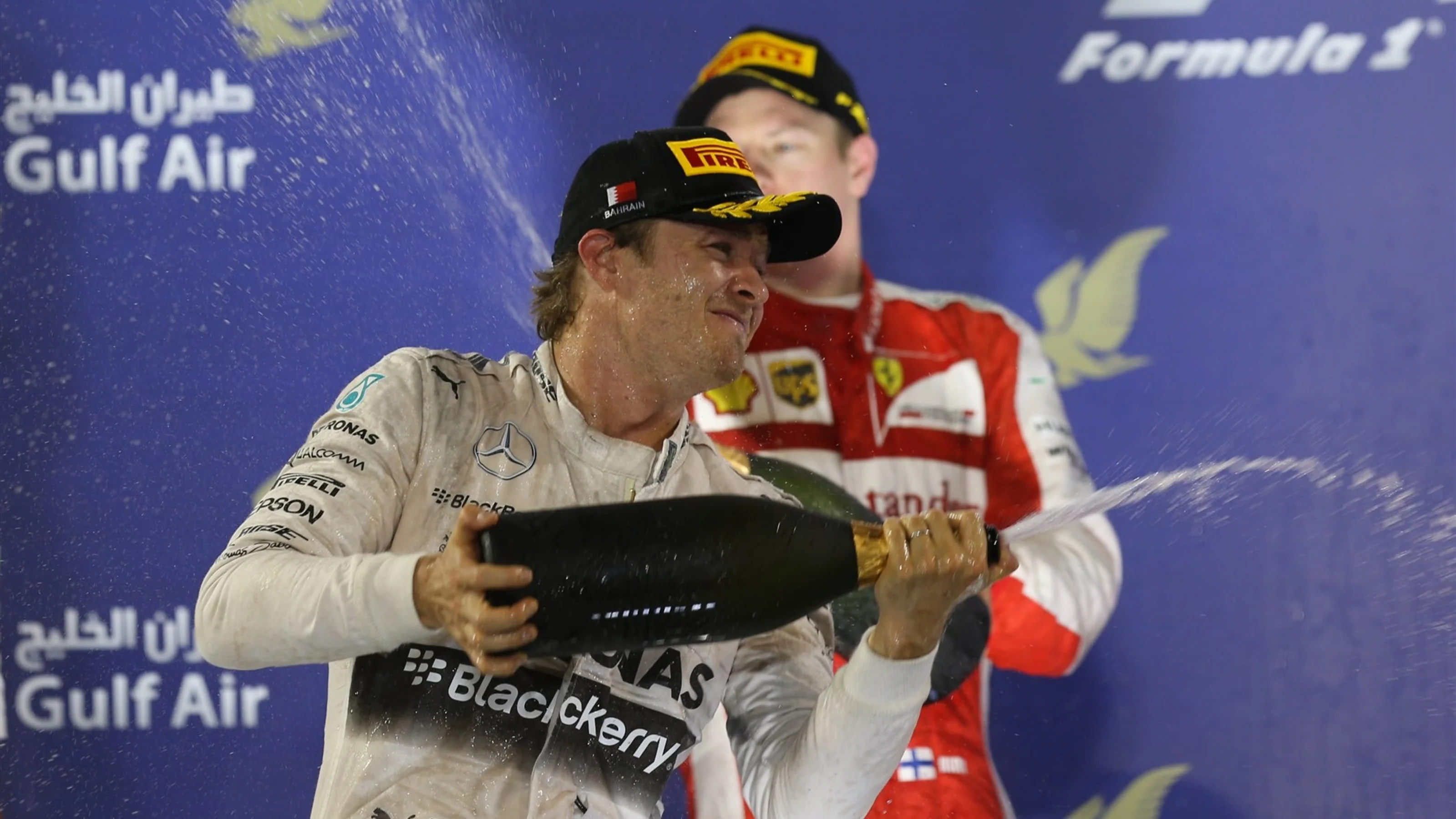 Nico Rosberg (GER) Mercedes AMG F1 celebrates on the podium at Formula One World Championship, Rd4,