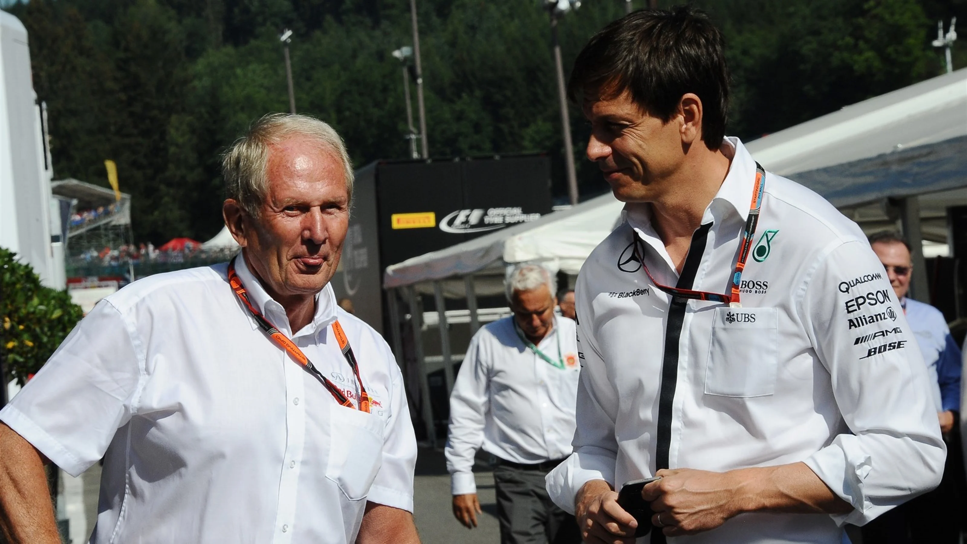 Dr Helmut Marko (AUT) Red Bull Motorsport Consultant and Toto Wolff (AUT) Mercedes AMG F1 Director