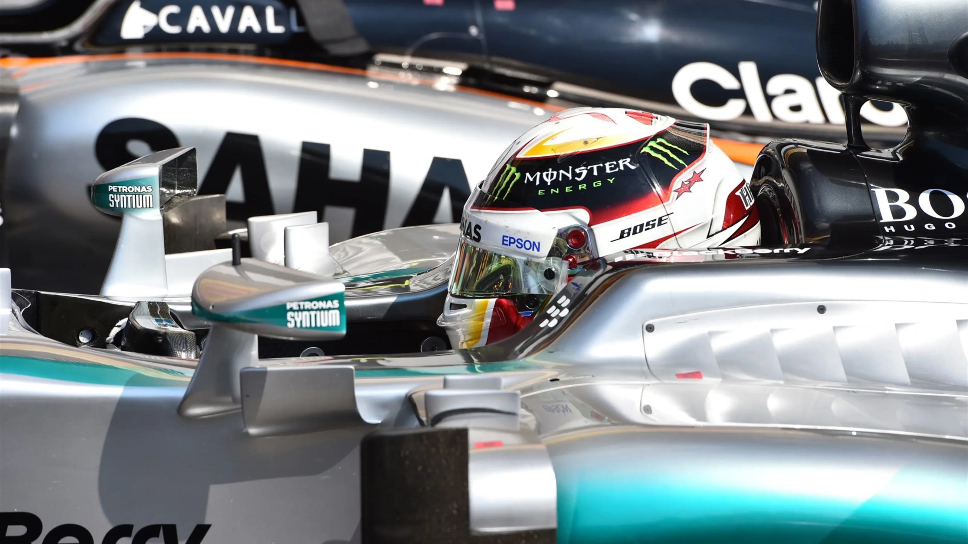 Pole sitter Lewis Hamilton (GBR) Mercedes AMG F1 W06 in parc ferme at Formula One World