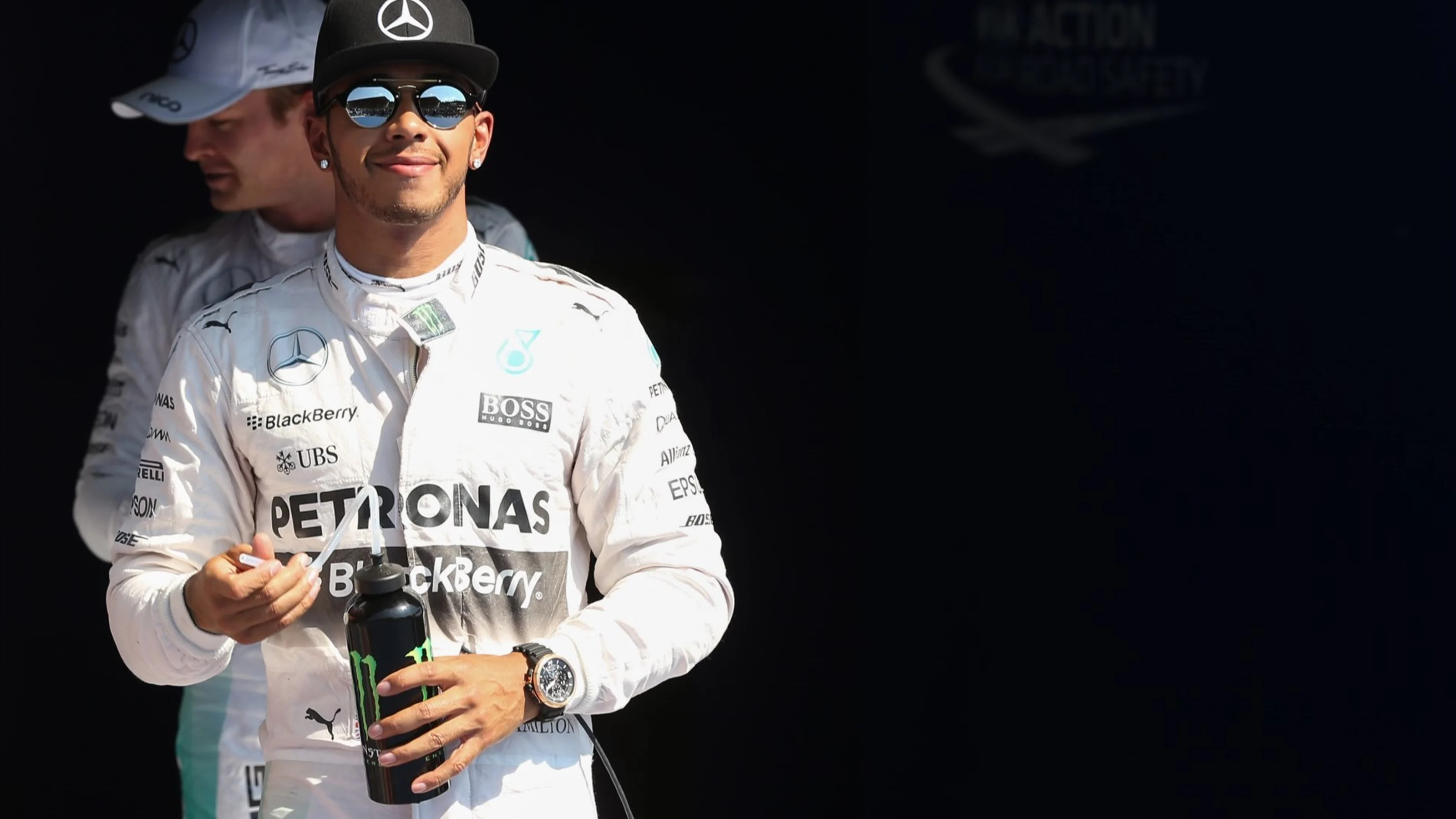 Pole sitter Lewis Hamilton (GBR) Mercedes AMG F1 celebrates in parc ferme at Formula One World