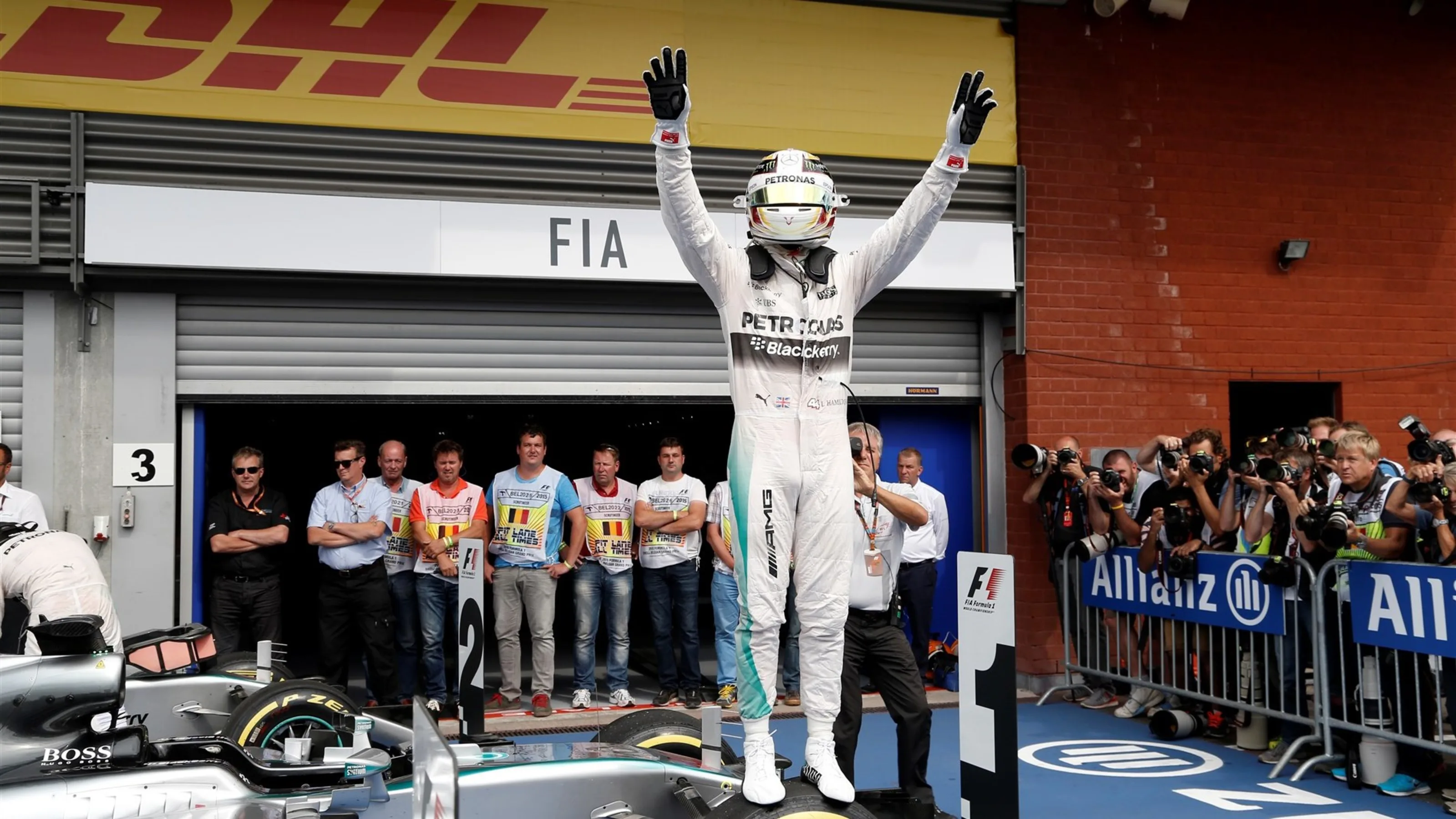 Race winner Lewis Hamilton (GBR) Mercedes AMG F1 celebrates in parc ferme at Formula One World
