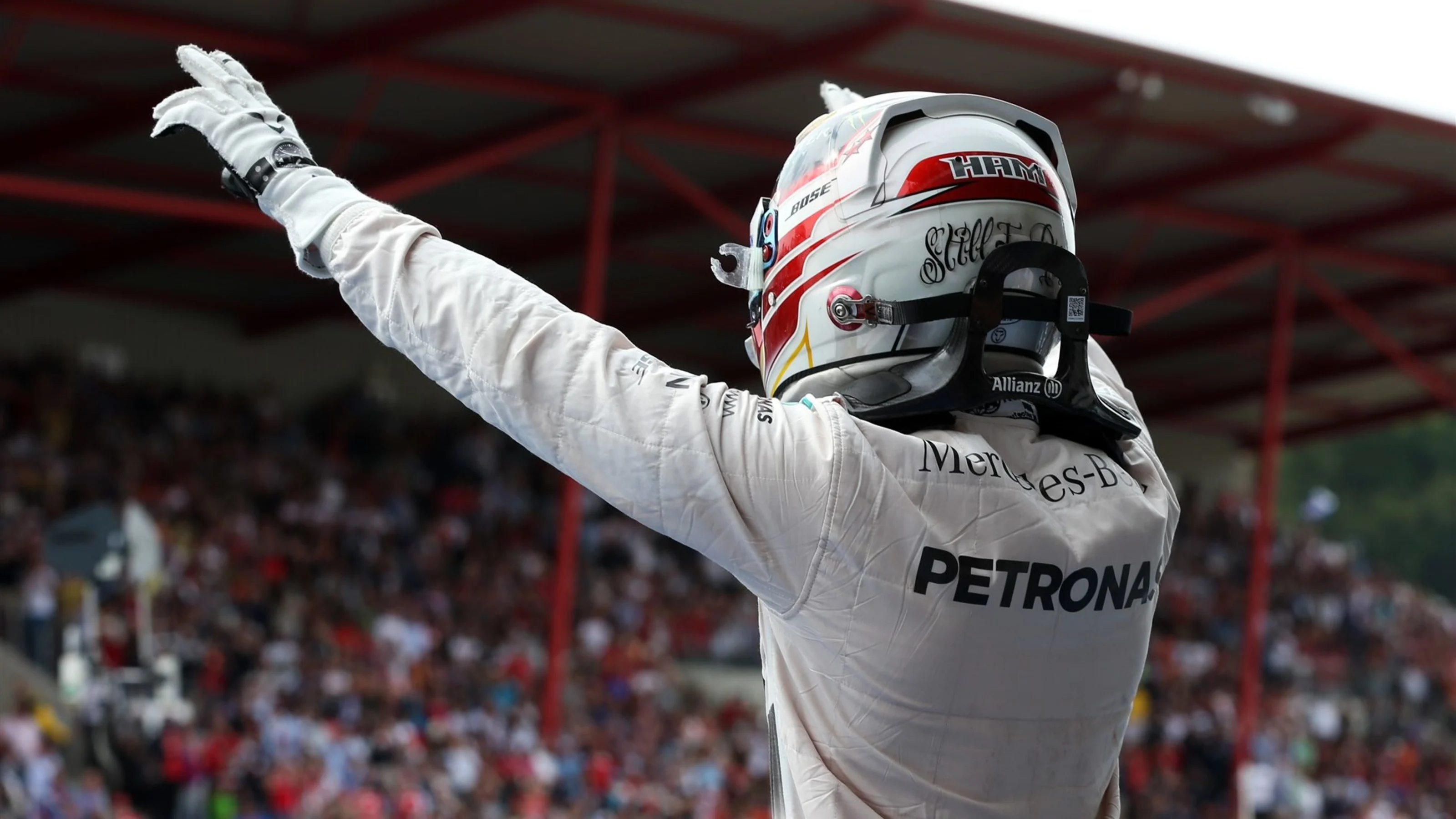 Race winner Lewis Hamilton (GBR) Mercedes celebrates in parc ferme at Formula One World