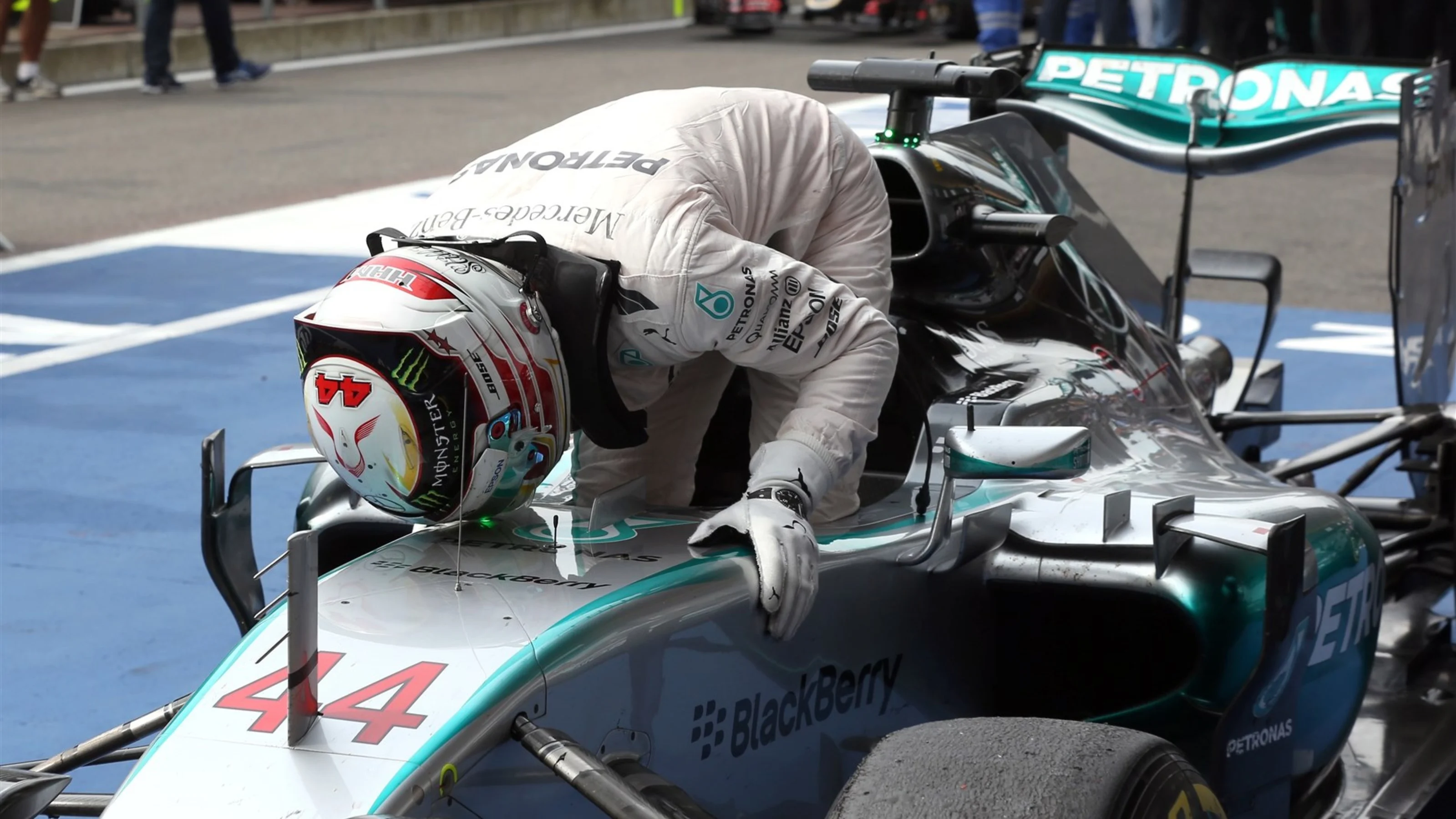 Race winner Lewis Hamilton (GBR) Mercedes celebrates in parc ferme at Formula One World