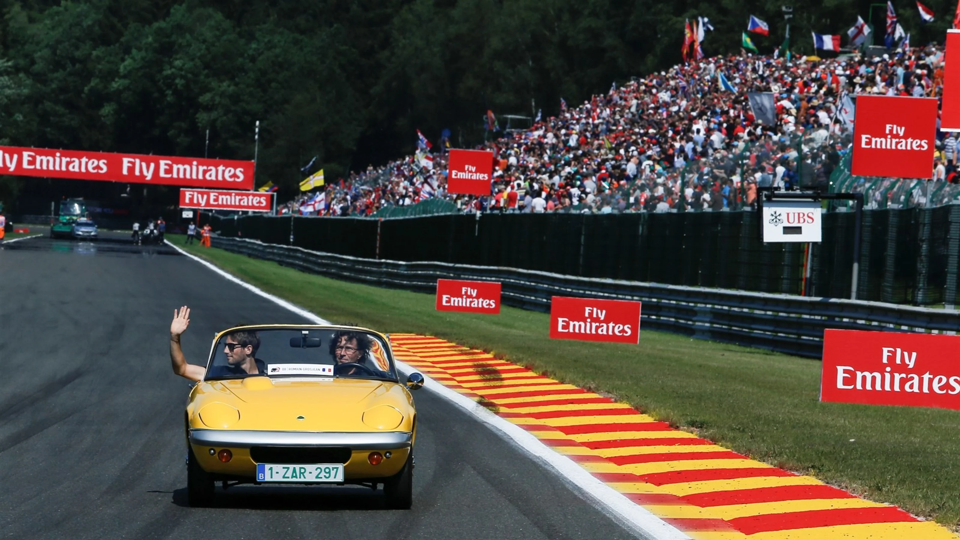 Romain Grosjean (FRA) Lotus on the drivers parade at Formula One World Championship, Rd11, Belgian