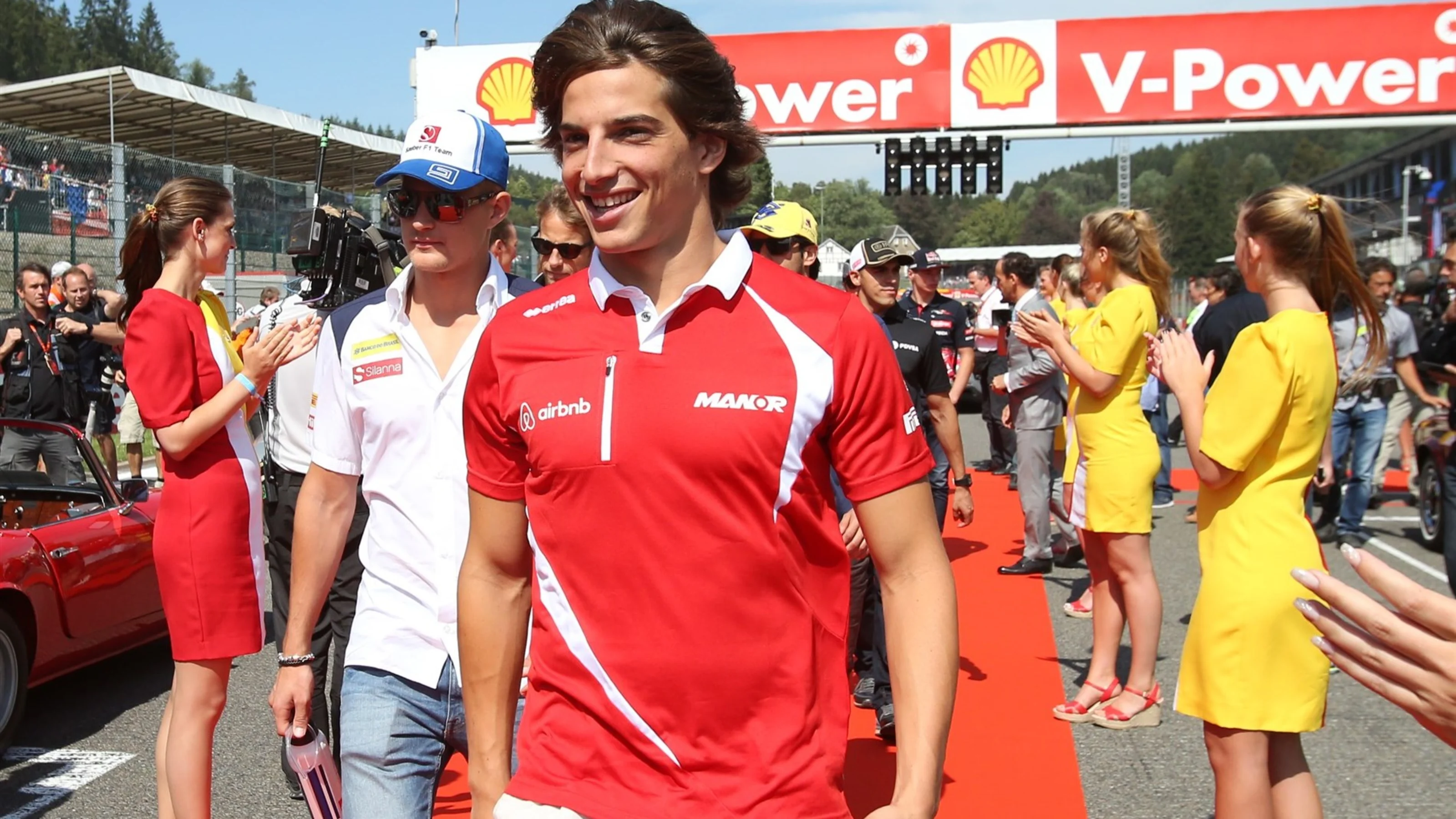 Roberto Merhi (ESP) Manor GP at the drivers parade at Formula One World Championship, Rd11, Belgian