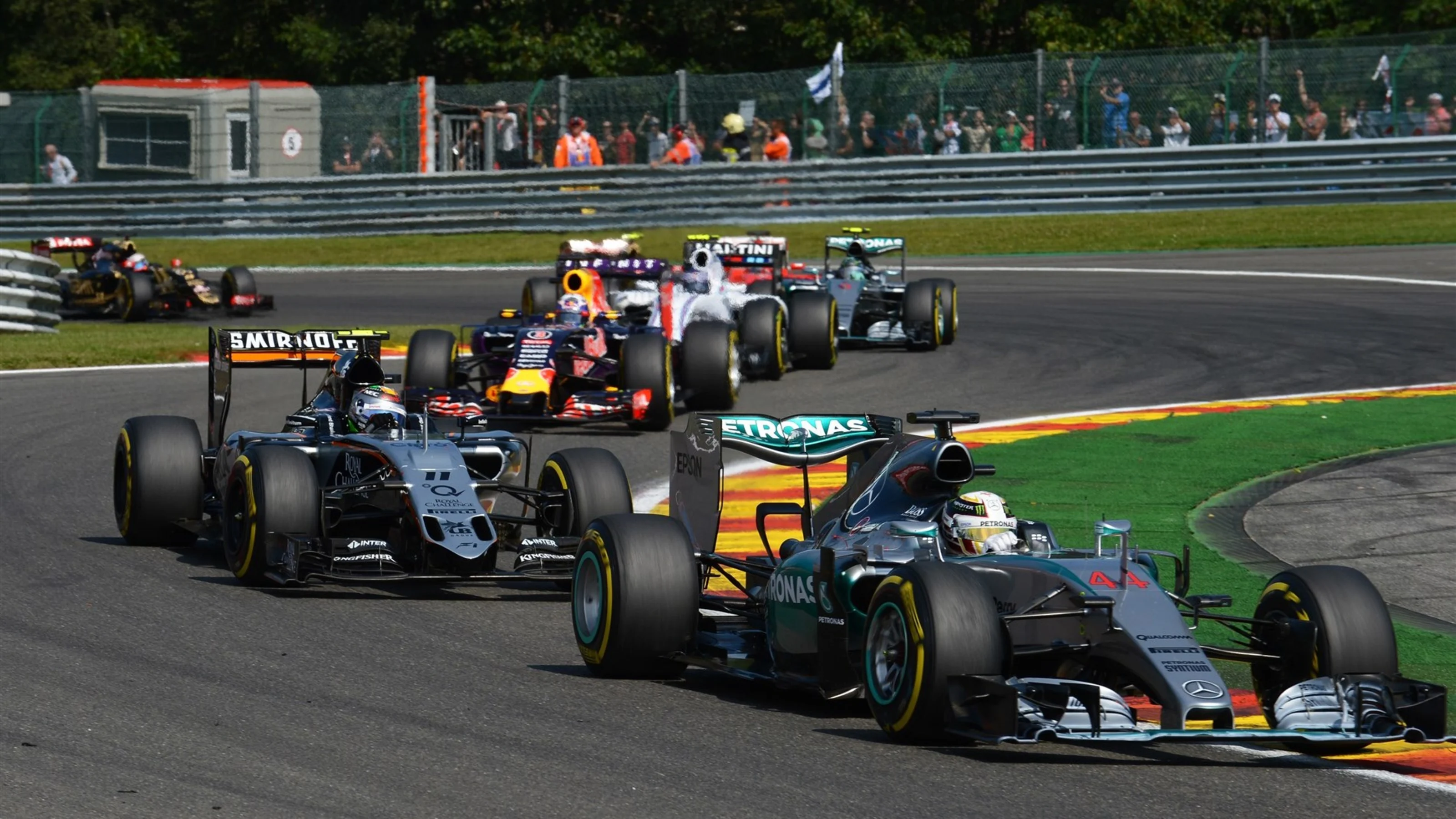 Lewis Hamilton (GBR) Mercedes AMG F1 W06 leads at the start of the race at Formula One World