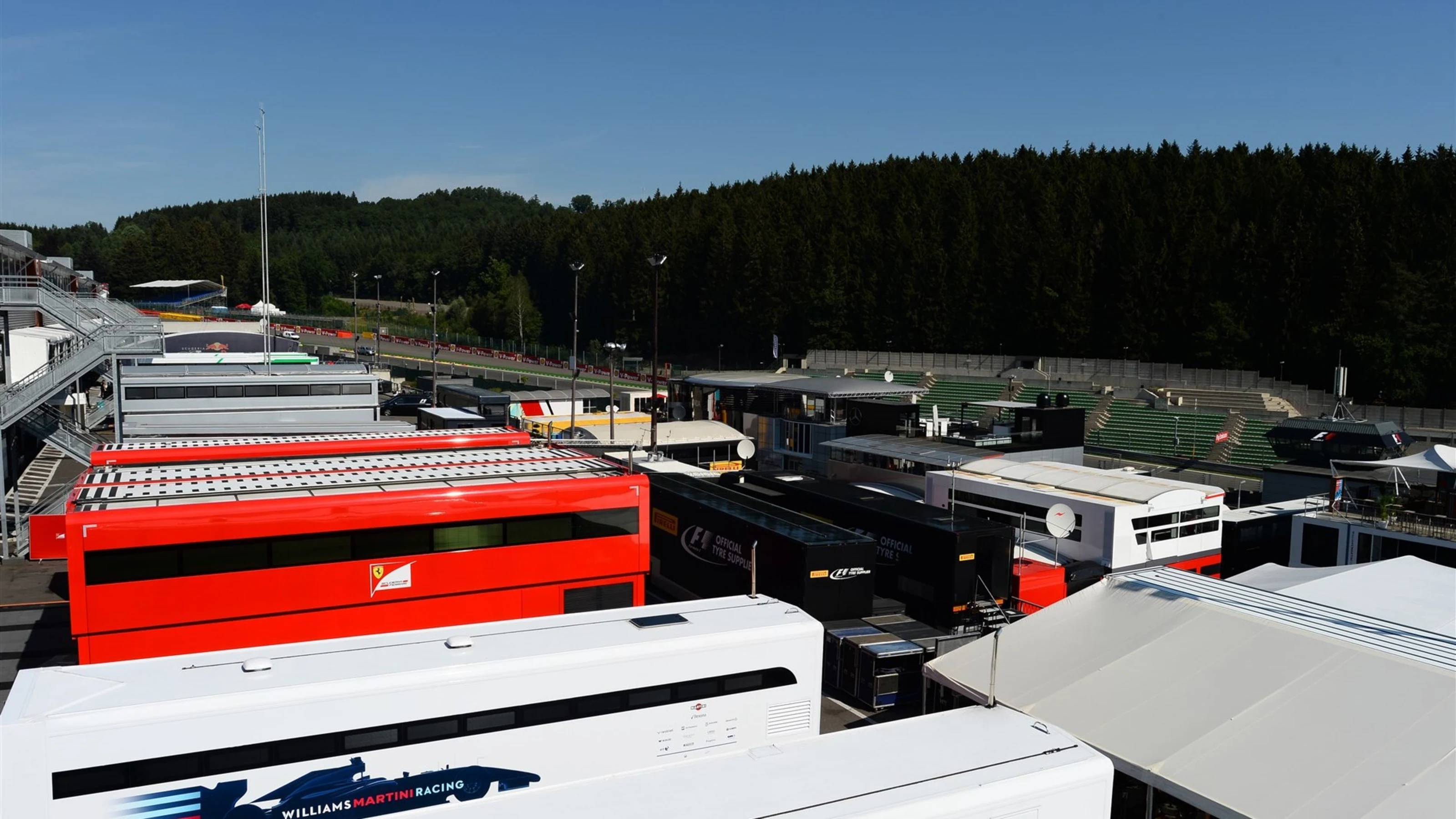Paddock and trucks at Formula One World Championship, Rd11, Belgian Grand Prix, Preparations, Spa